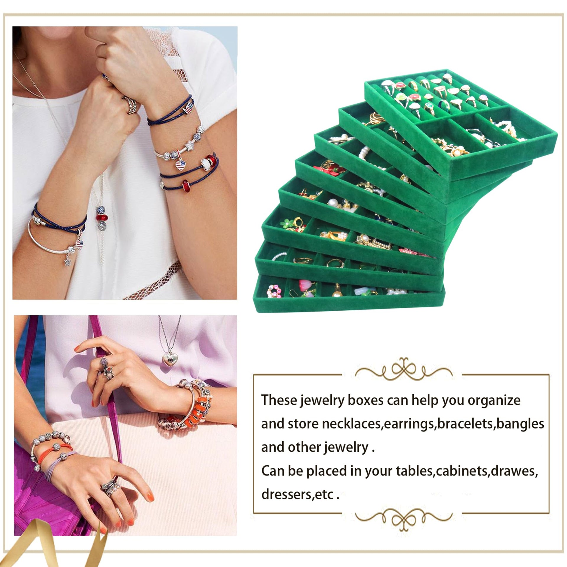 Jewelry Trays Organizer Set of 8 Stackable Jewellry Organizer Trays for Drawers Jewelryy Display Necklace Earring Bracelet (8 Count)