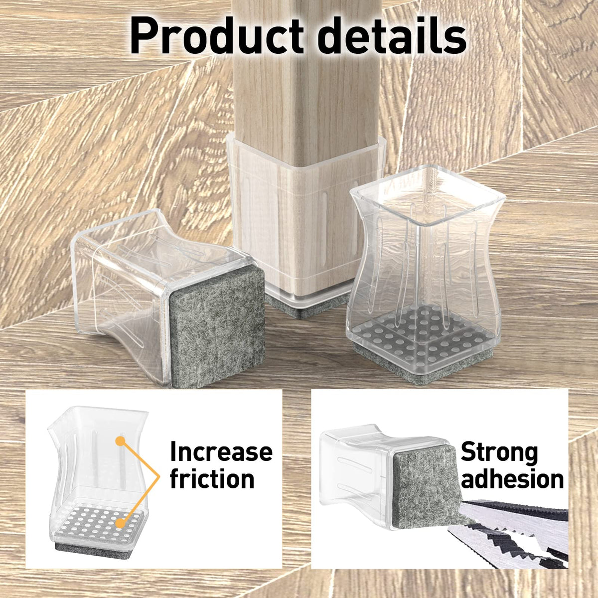 Clear Square Chair Leg Floor Protectors for Hardwood (16 Count)