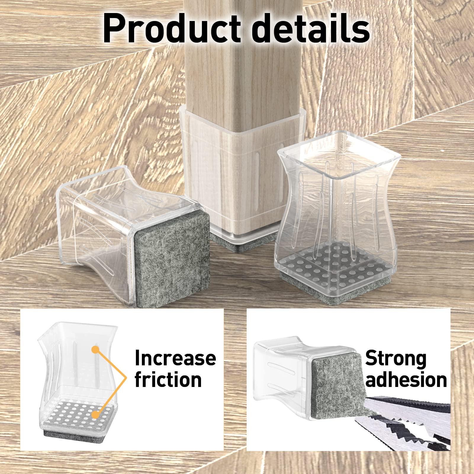 Clear Square Chair Leg Floor Protectors for Hardwood (16 Count)