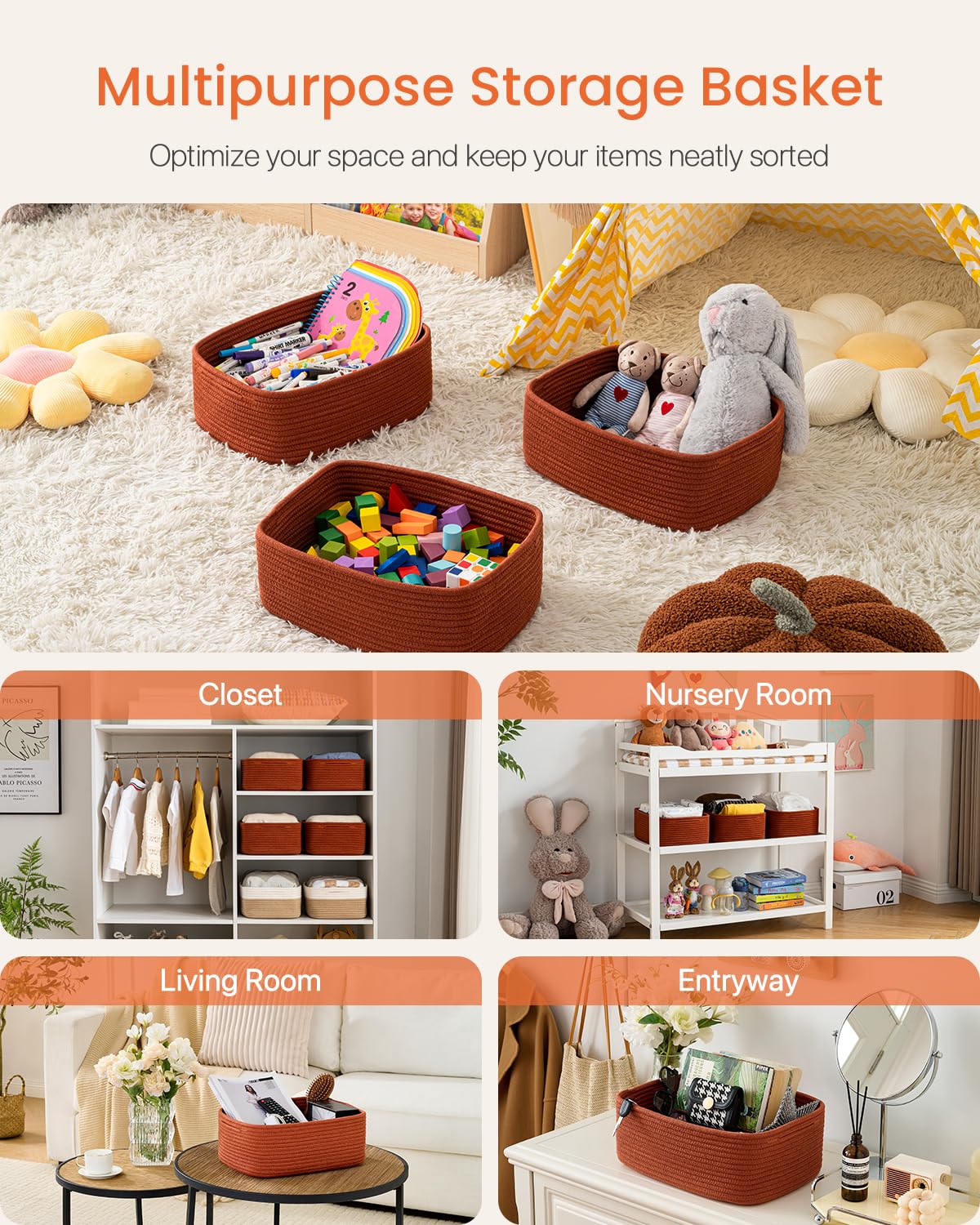 Small Woven Storage Basket for Organizing (3 Count)