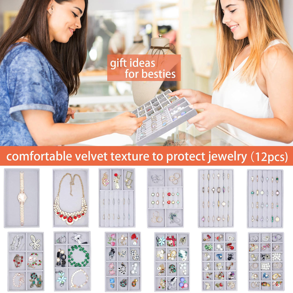 12 Set Jewelry Tray Velvet Jewelry Drawer Organizer Necklace Bracelet Display Tray for Earring (12 Count)