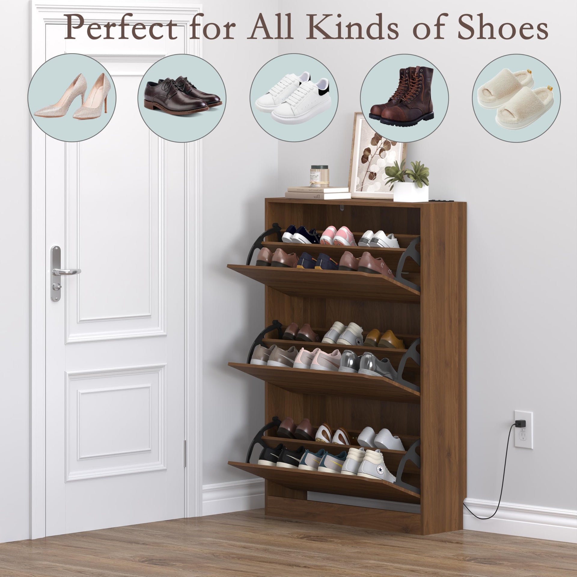 Shoe Cabinet with Odor Control and Back Panels
