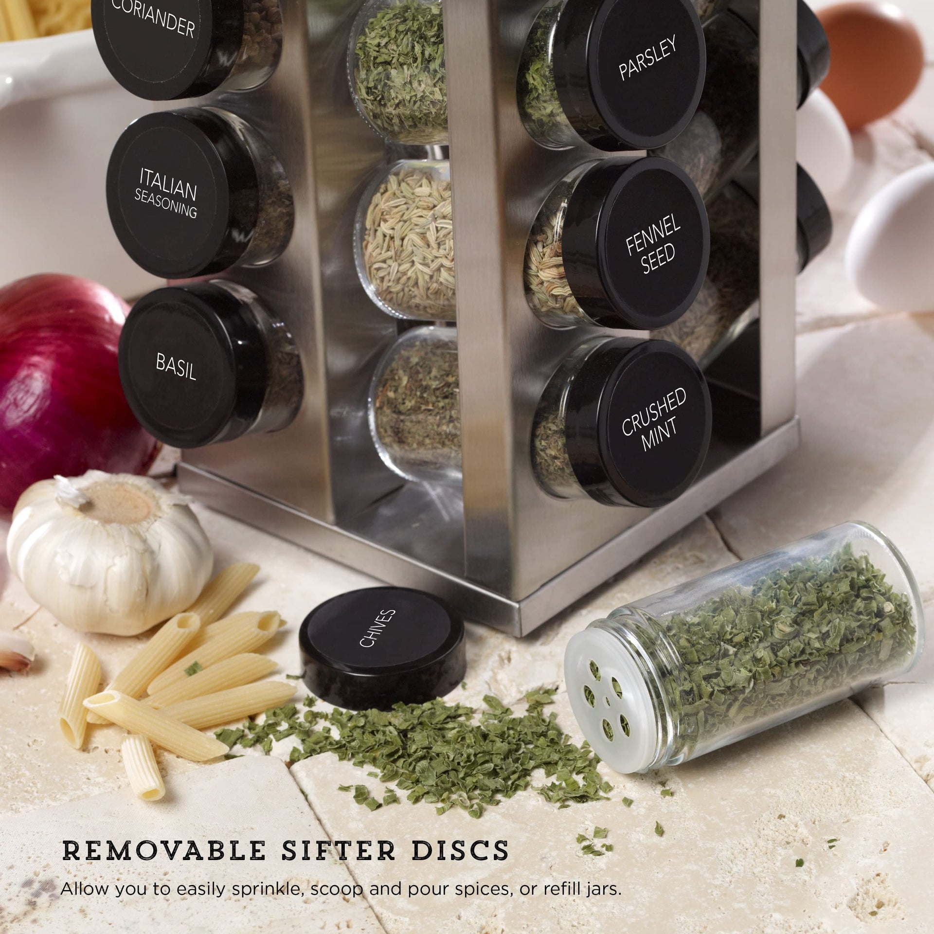 20 Jar Heritage Revolving Countertop Spice Rack Organizer with Spices Included