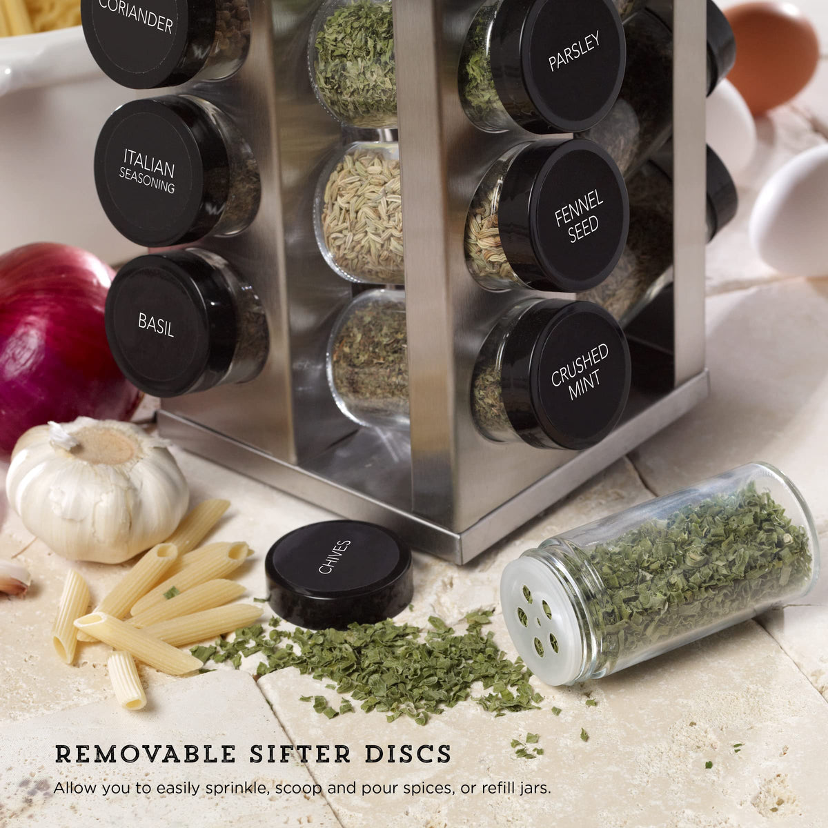20 Jar Heritage Revolving Countertop Spice Rack Organizer with Spices Included