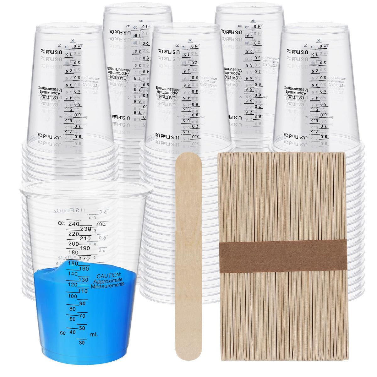 100 Pack Mixing Cups Set Paint Mixing Cups 8 oz with 100 Wooden Sticks