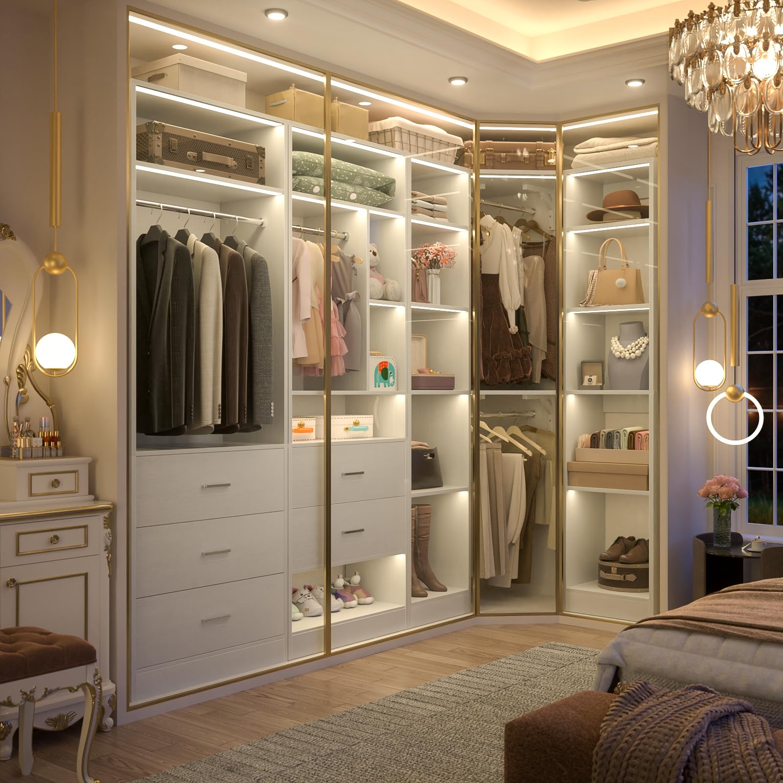 Corner Closet System with 5 Drawers