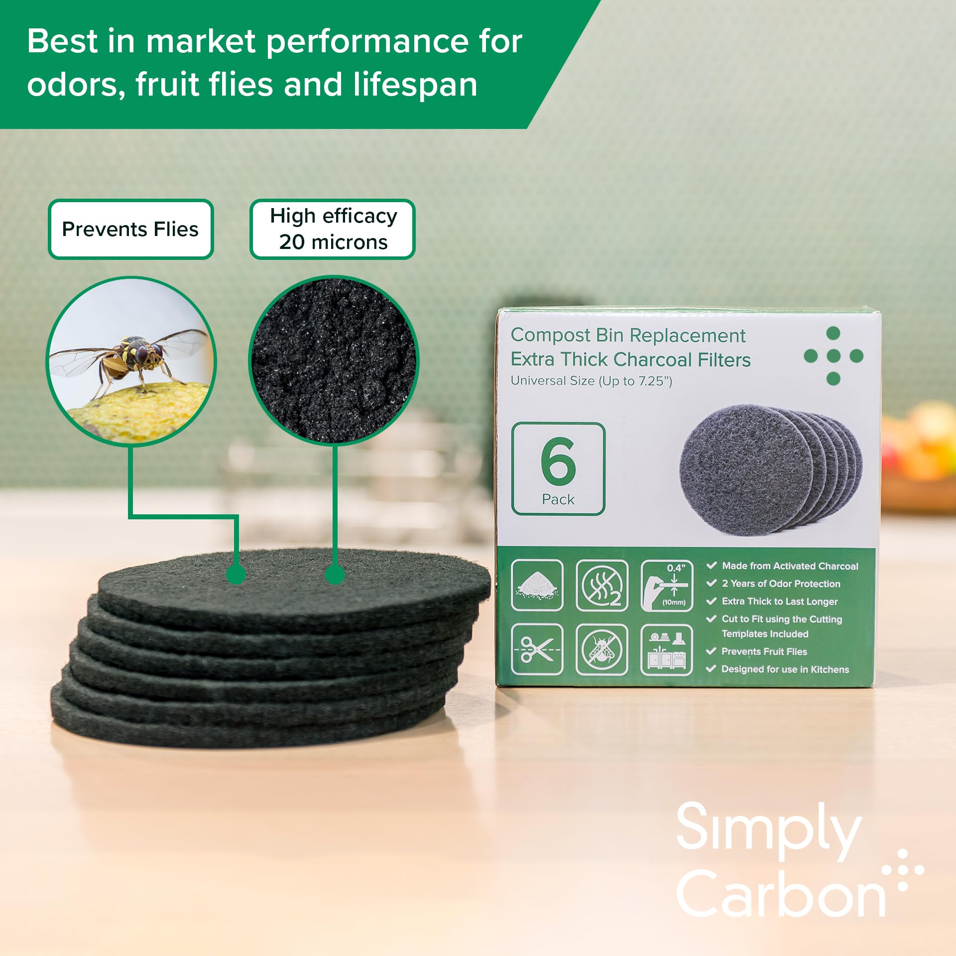 2 Years Supply Extra Thick Filters for Kitchen Compost Bins (6 Count)
