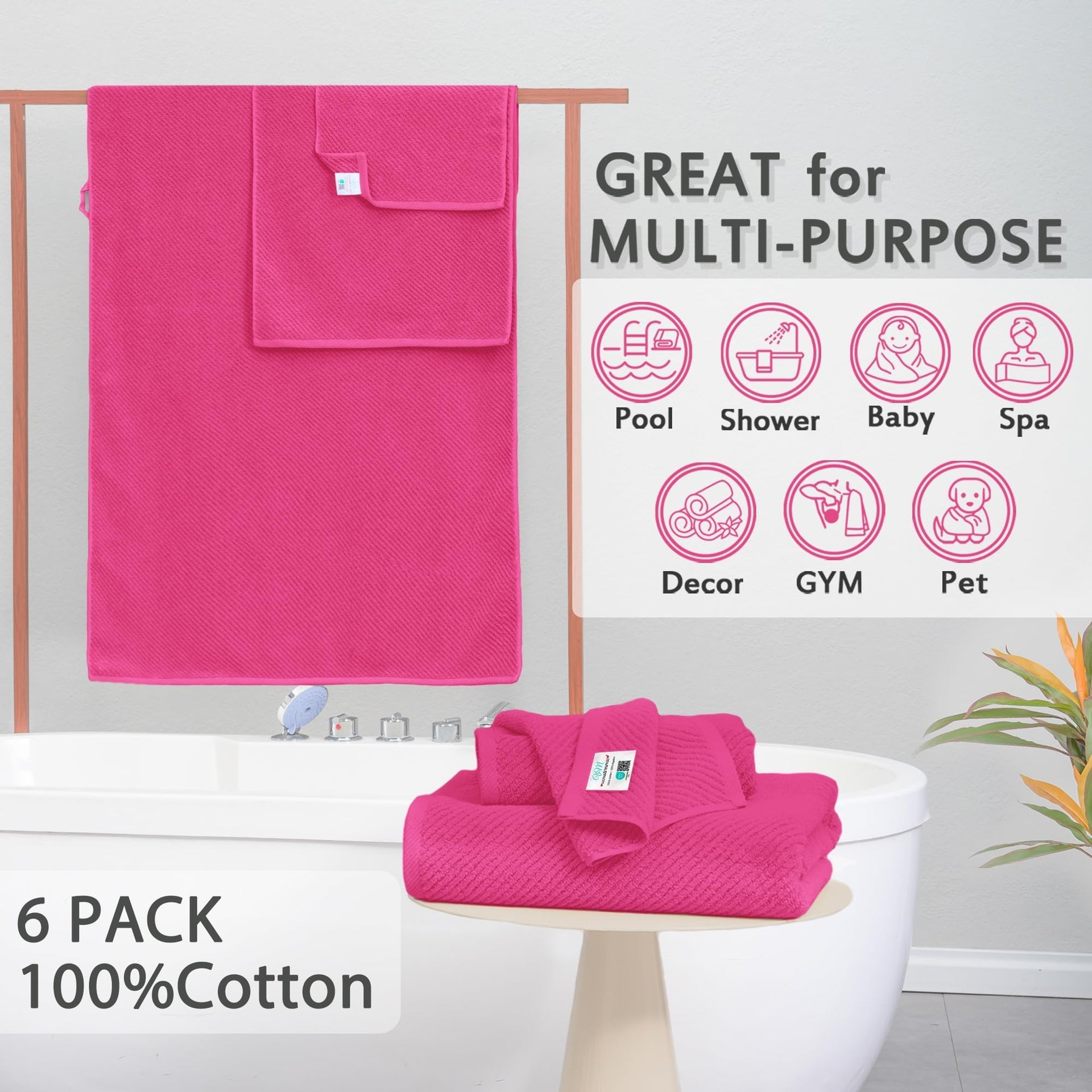 Hot Pink Towels (6 Count)