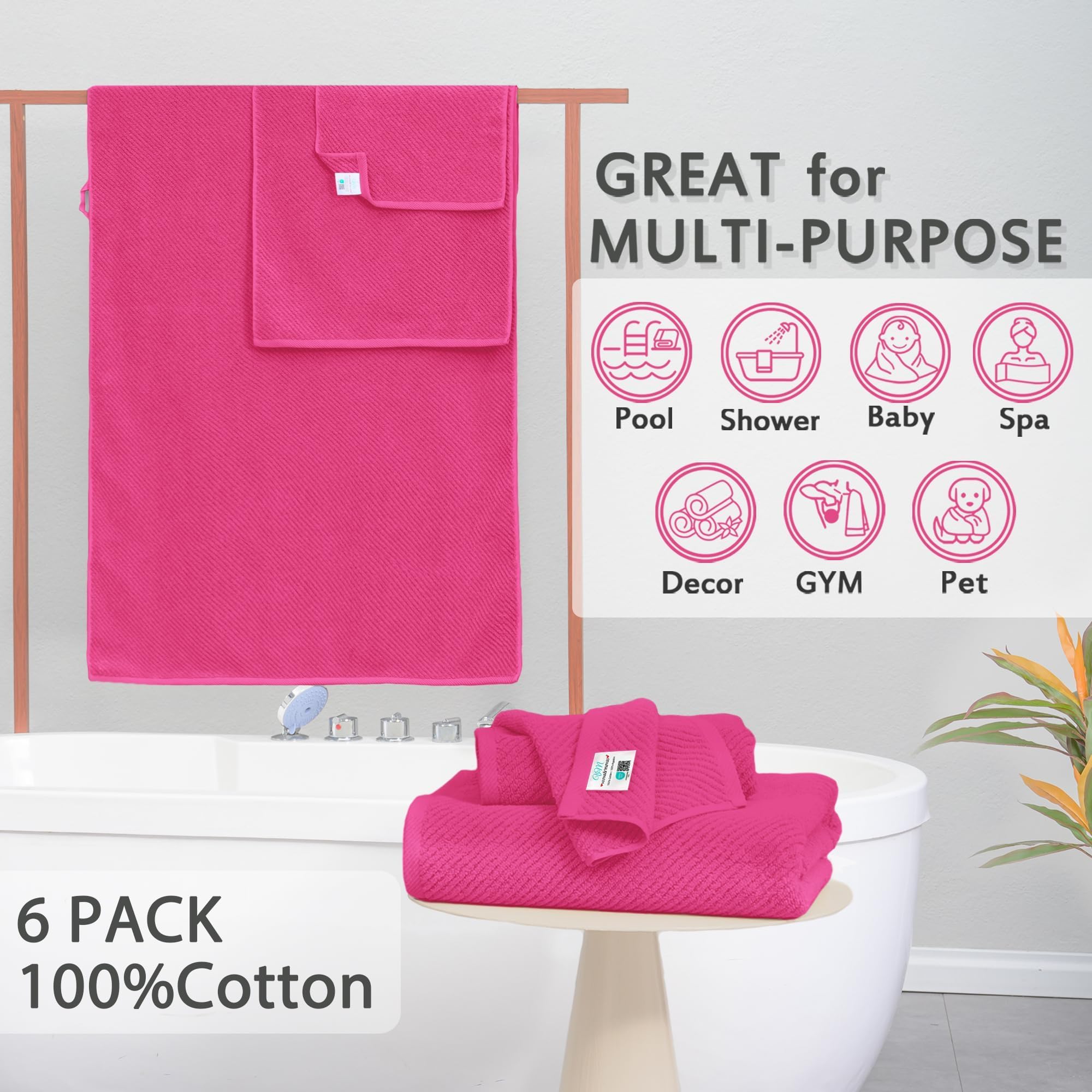 Hot Pink Towels (6 Count)