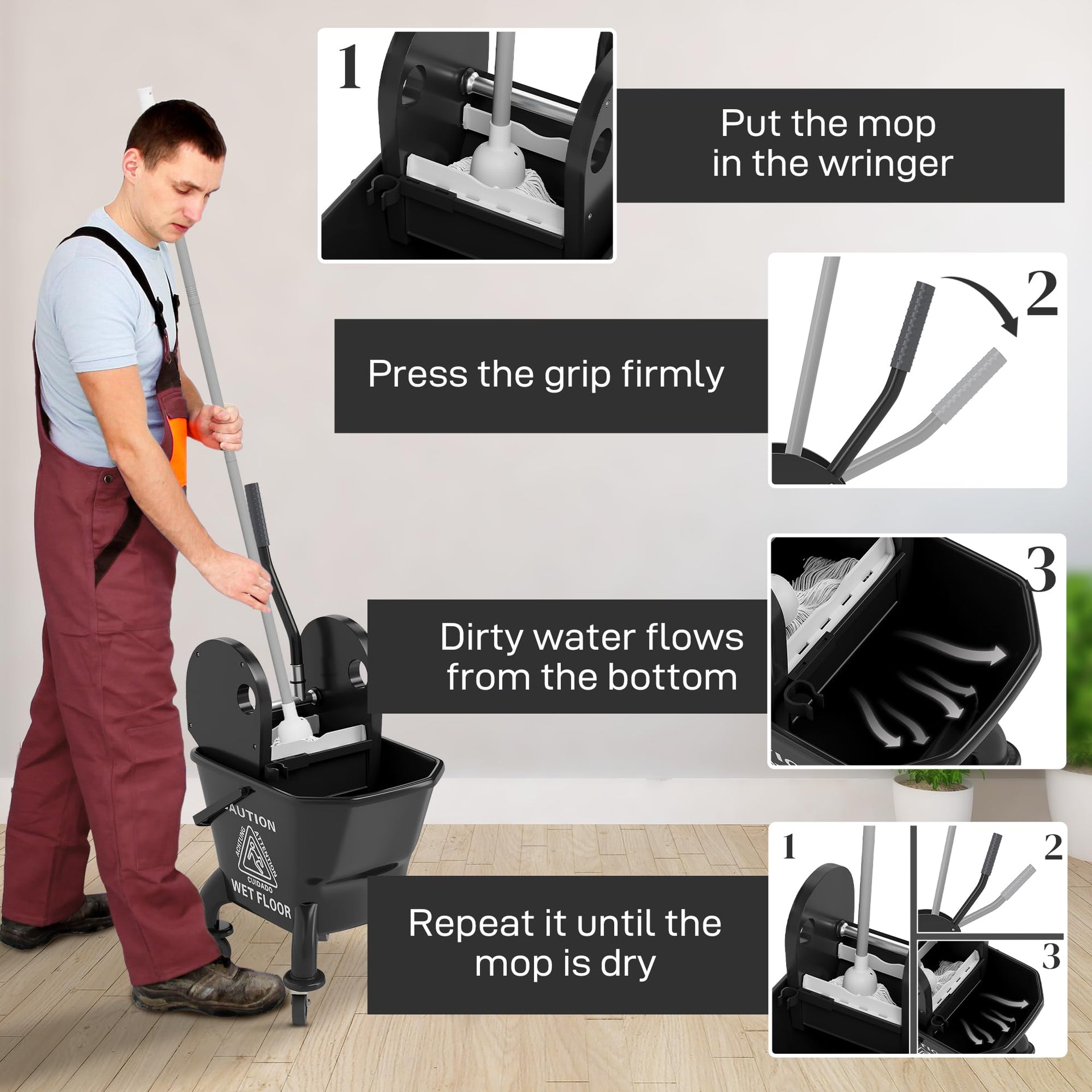 Mop Bucket with Wringer on Wheels