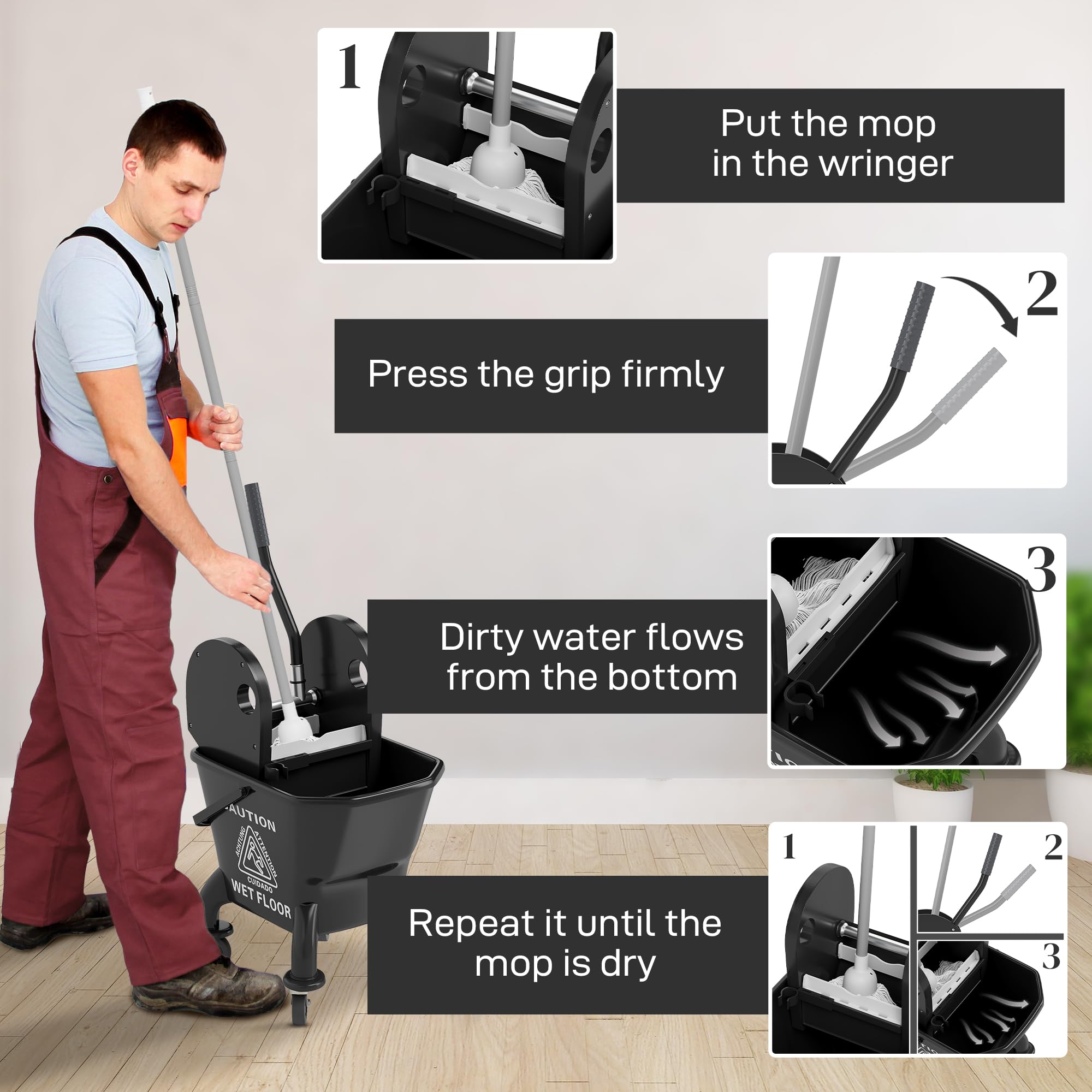 Mop Bucket with Wringer on Wheels