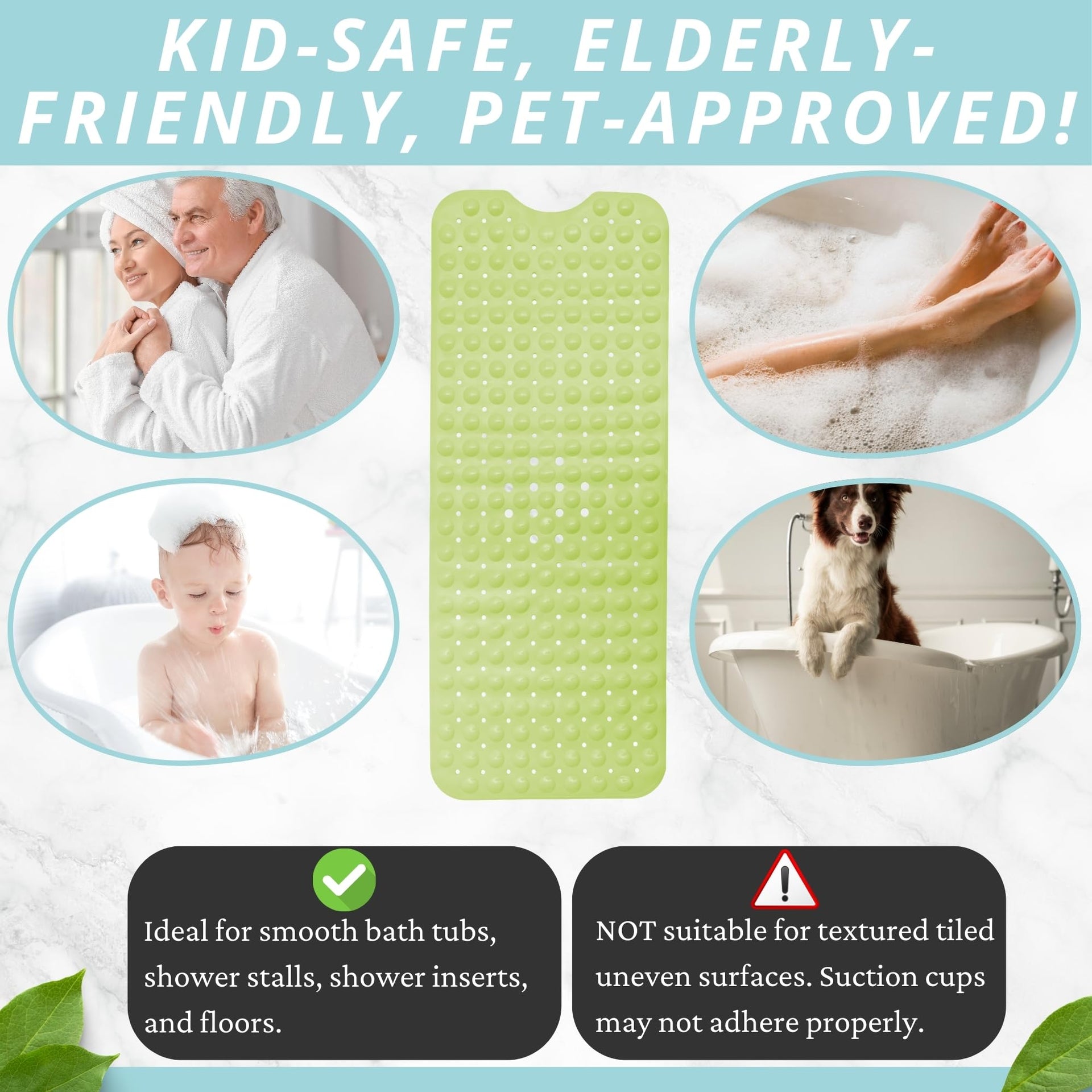Non Slip Bath & Shower Mat 40x16 Extra Long