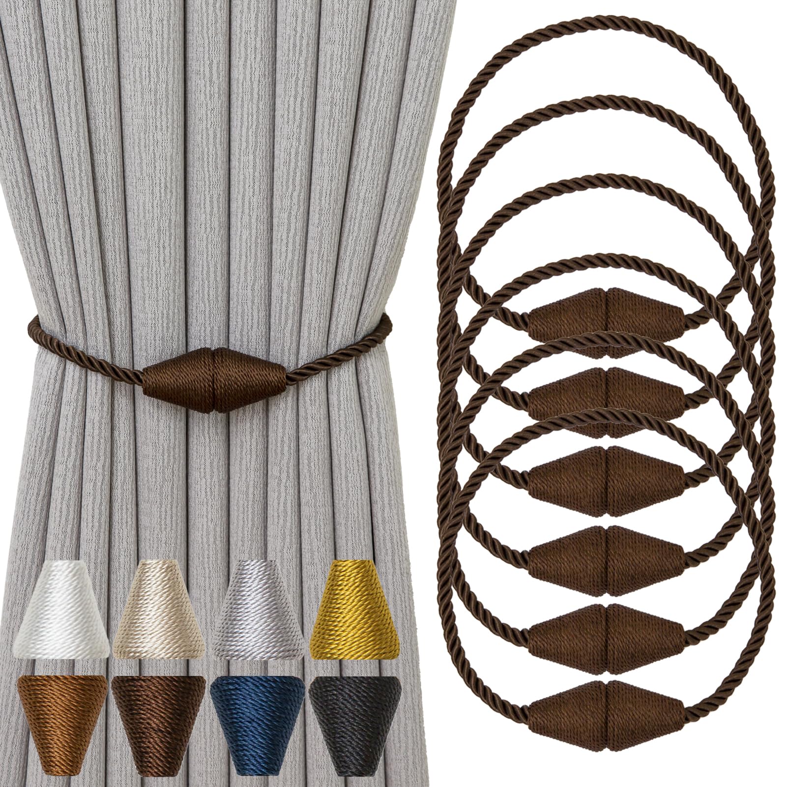 Magnetic Curtain Tiebacks 6 Pack Outdoor Rope Curtain Tie Backs Decorative Window Treatment Holdbacks for Home Decorative Curtain (6 Count)