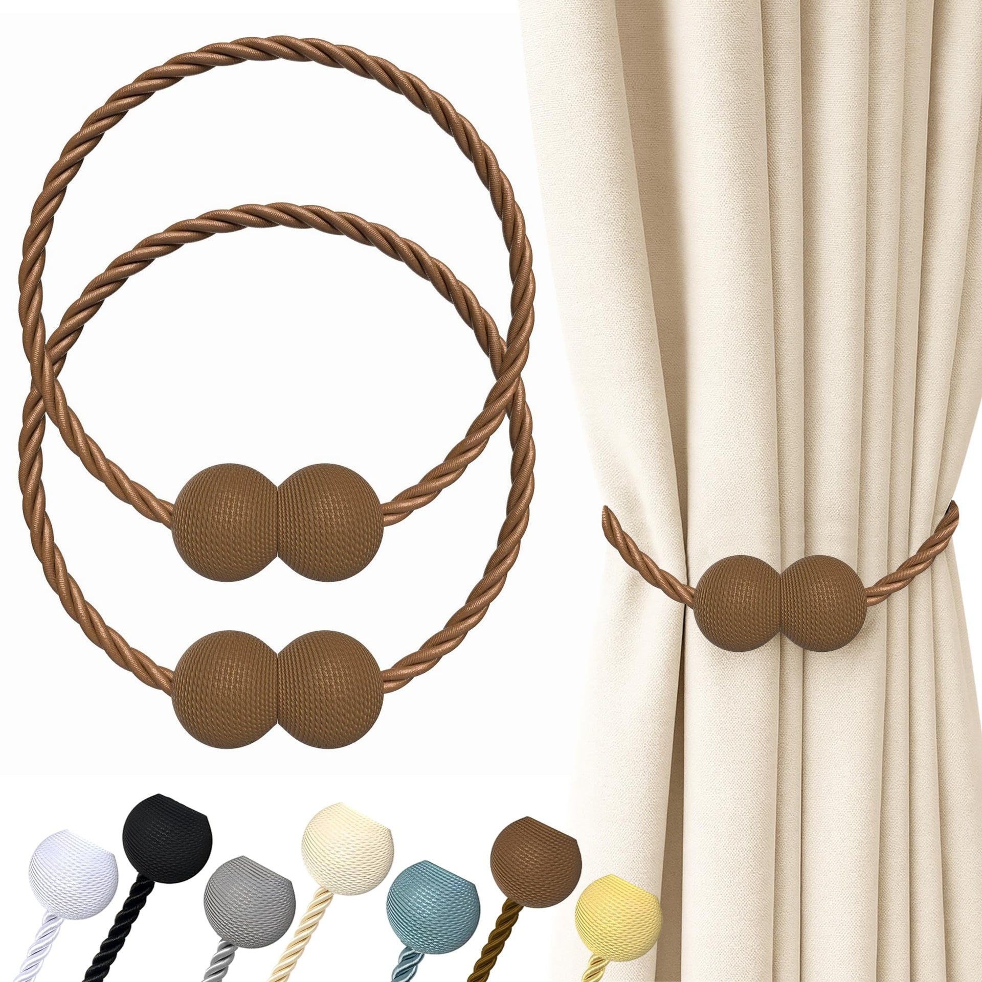 Magnetic Curtain Tiebacks Dark Brown 2pcs (2 Count)