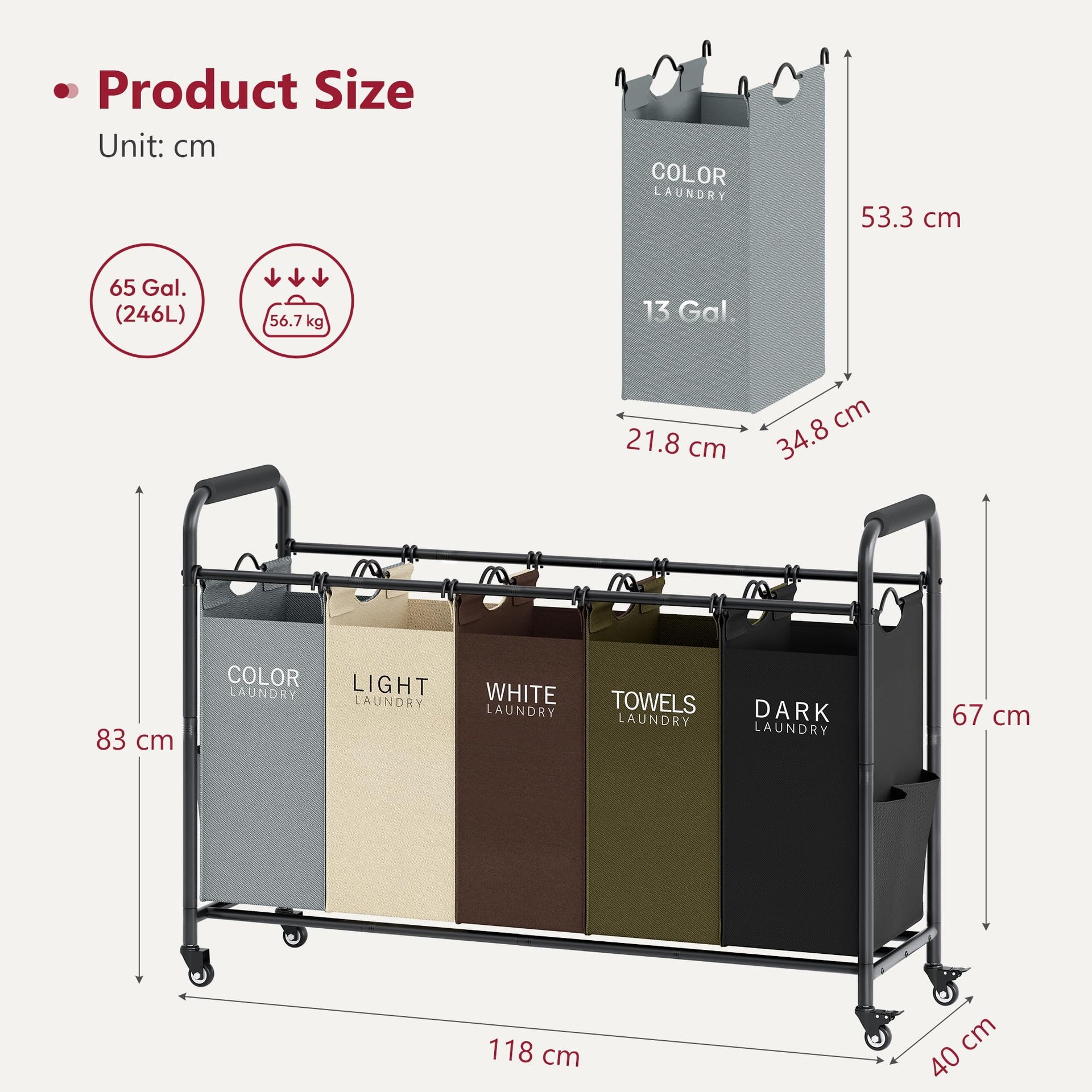 5 Bag Laundry Sorter Cart