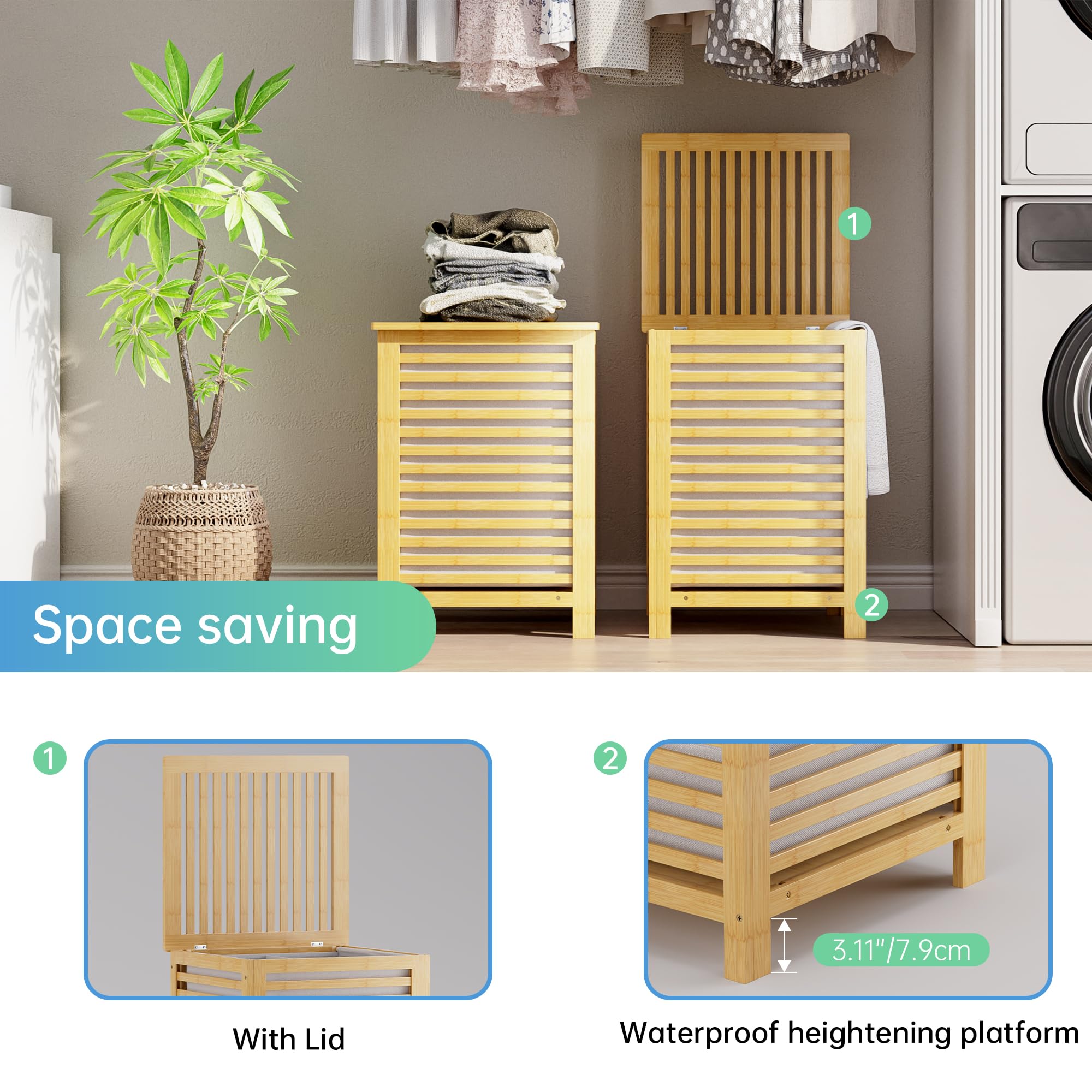 Double Laundry Hamper with Lid