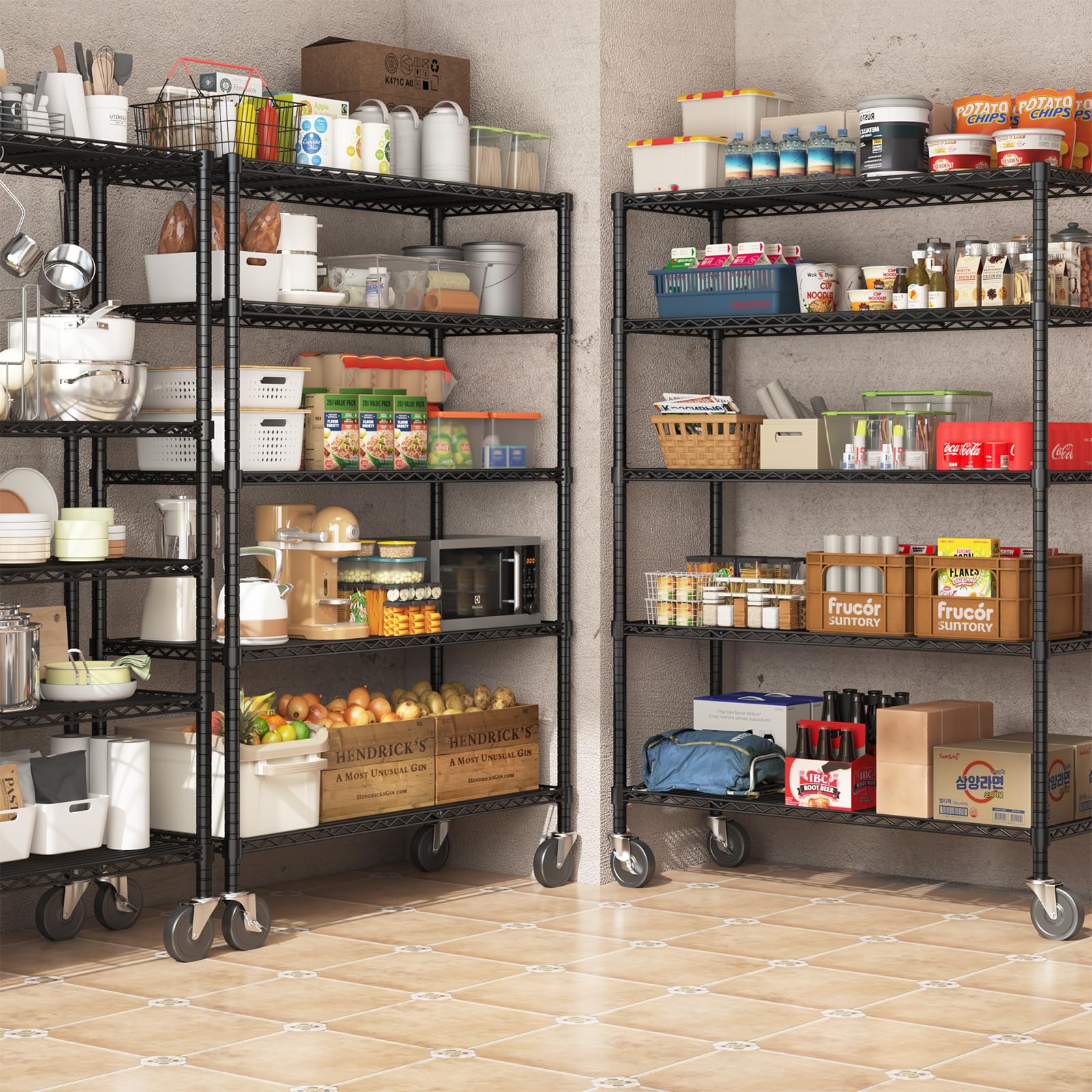 45" W x 20" D x 72" H Wire Shelving Unit with Lockable Wheels