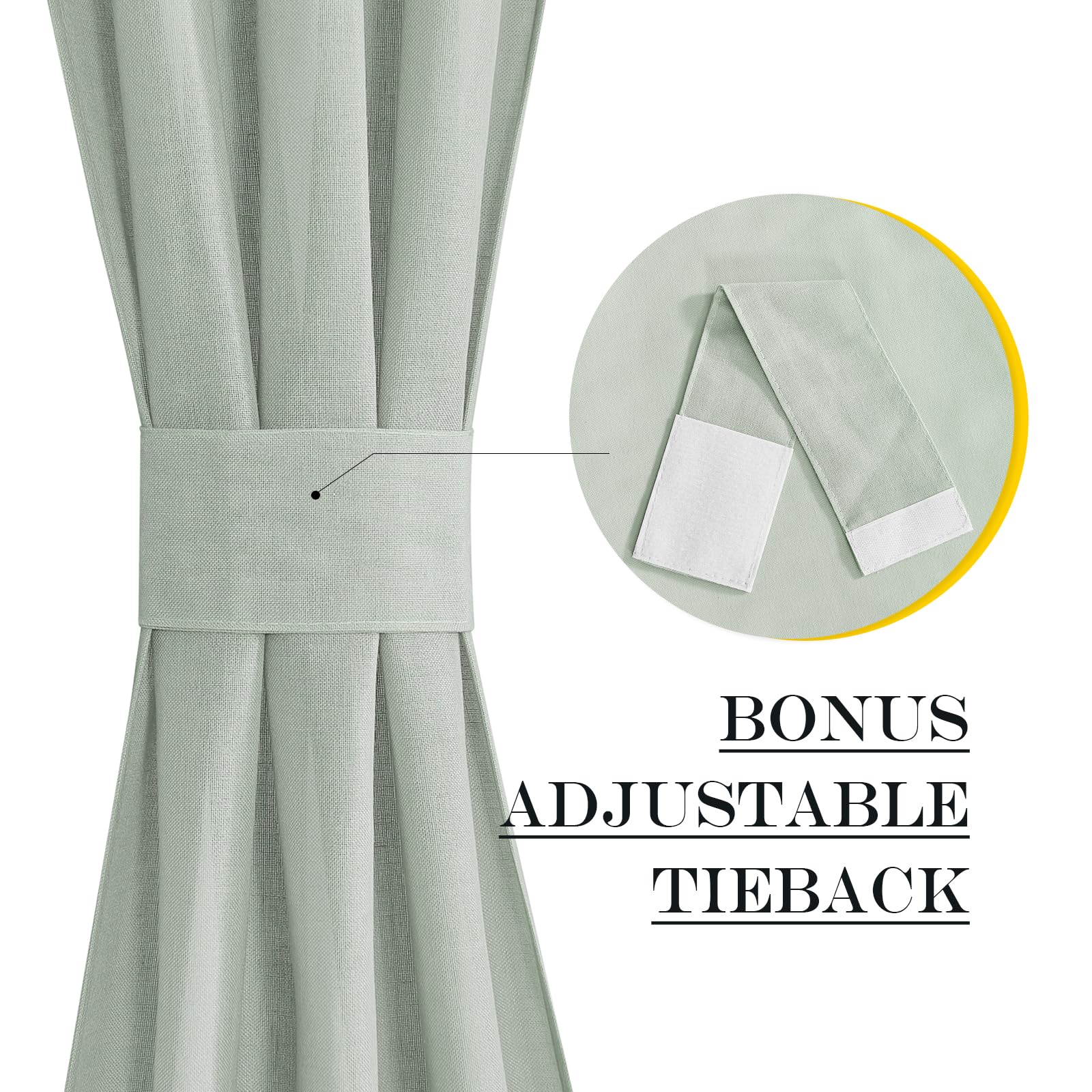 Sage Green Farmhouse Linen French Door Curtains for Window