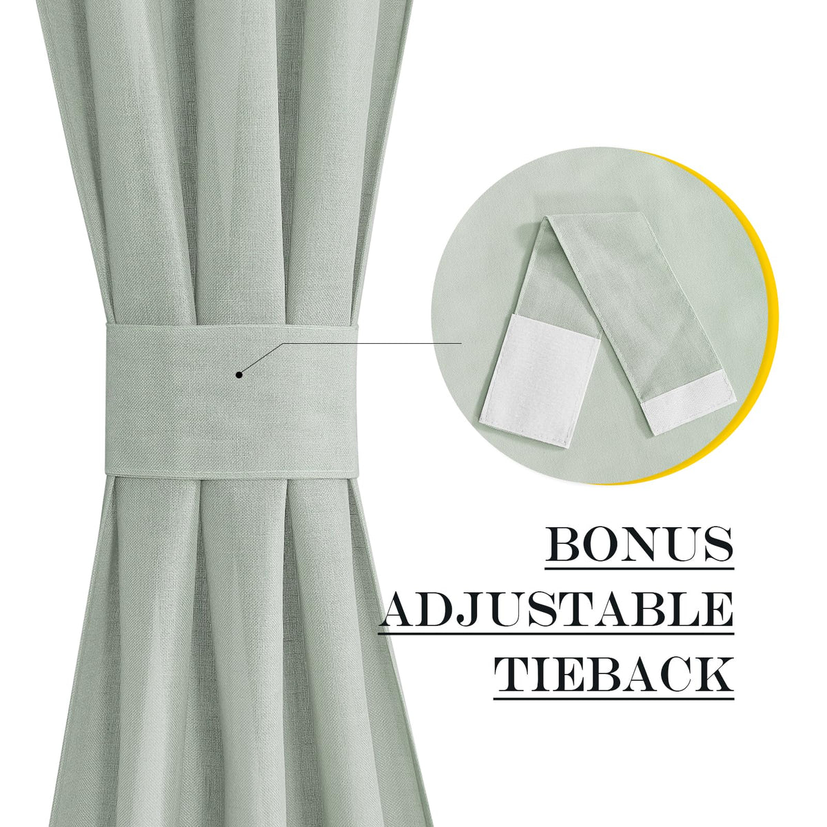 Sage Green Linen Door Curtain 50 inches Long for Half Window