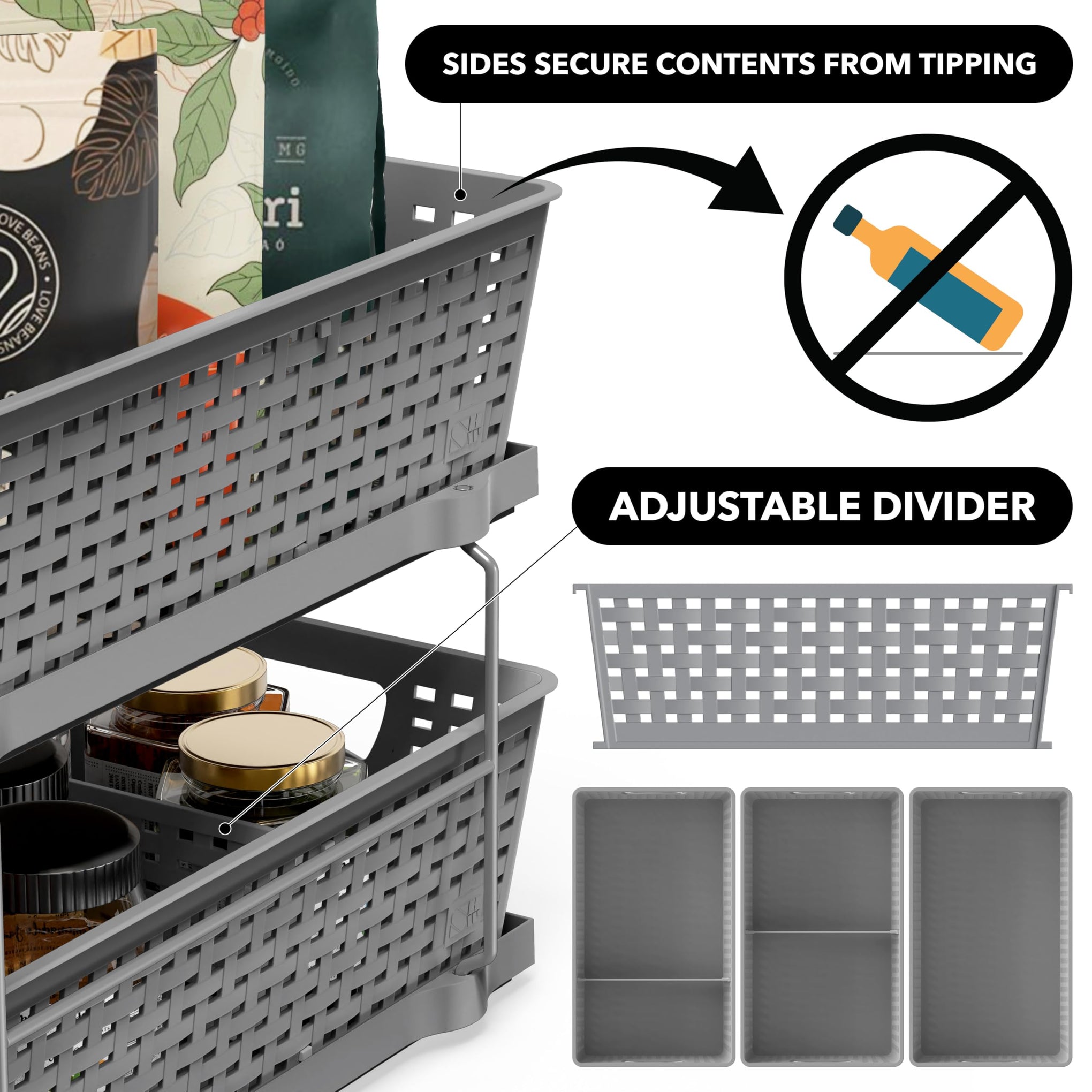 2 Tier Pull Out Sliding Drawer Under Sink Storage