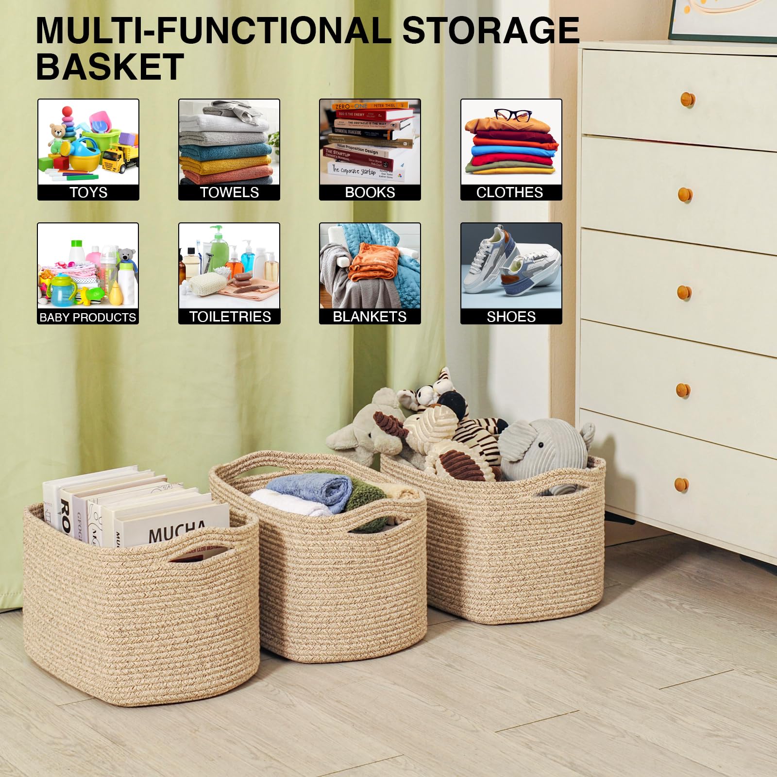 Decorative Storage Baskets for Organizing Shelves (3 Count)