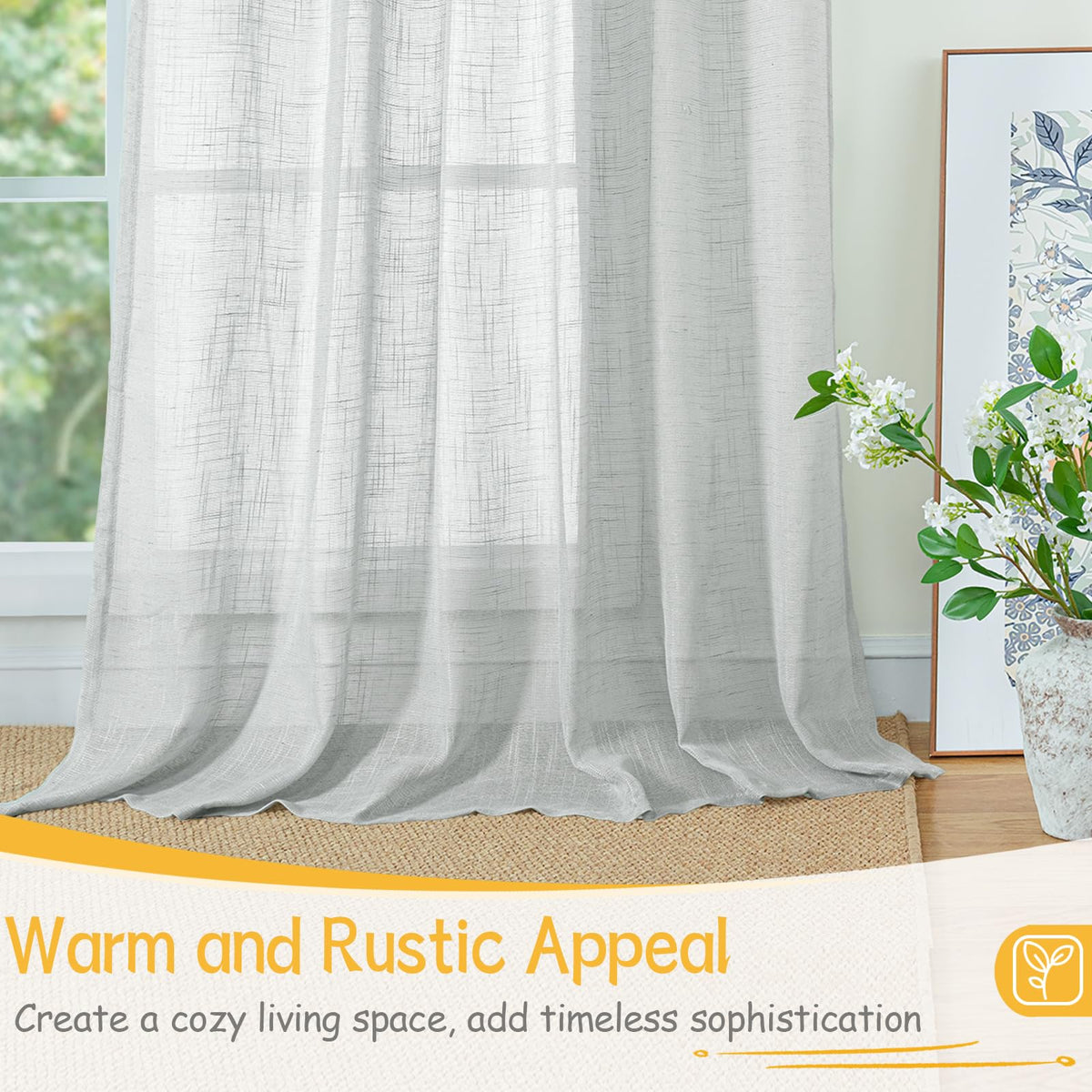 Grey Linen Curtains 72 Inch Length for Living Room (2 Count)