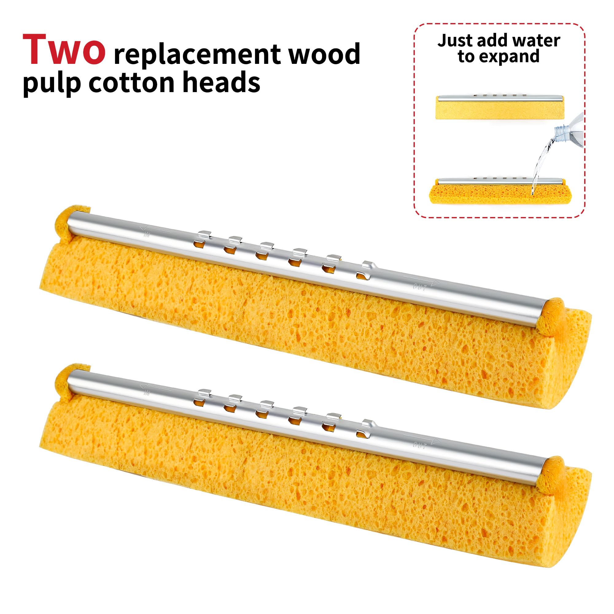 2 Cellulose Sponge Pop Up Sponge Mop Heads Suitable for Wood