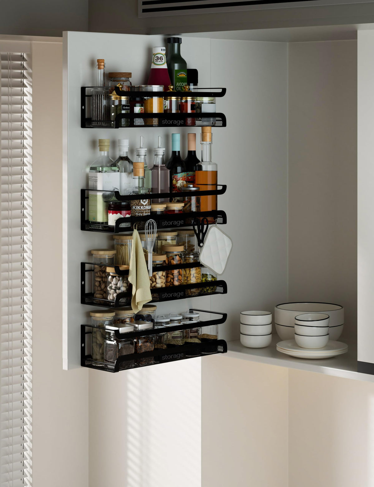 Spice Rack Wall Mount with Hooks (2 Count)