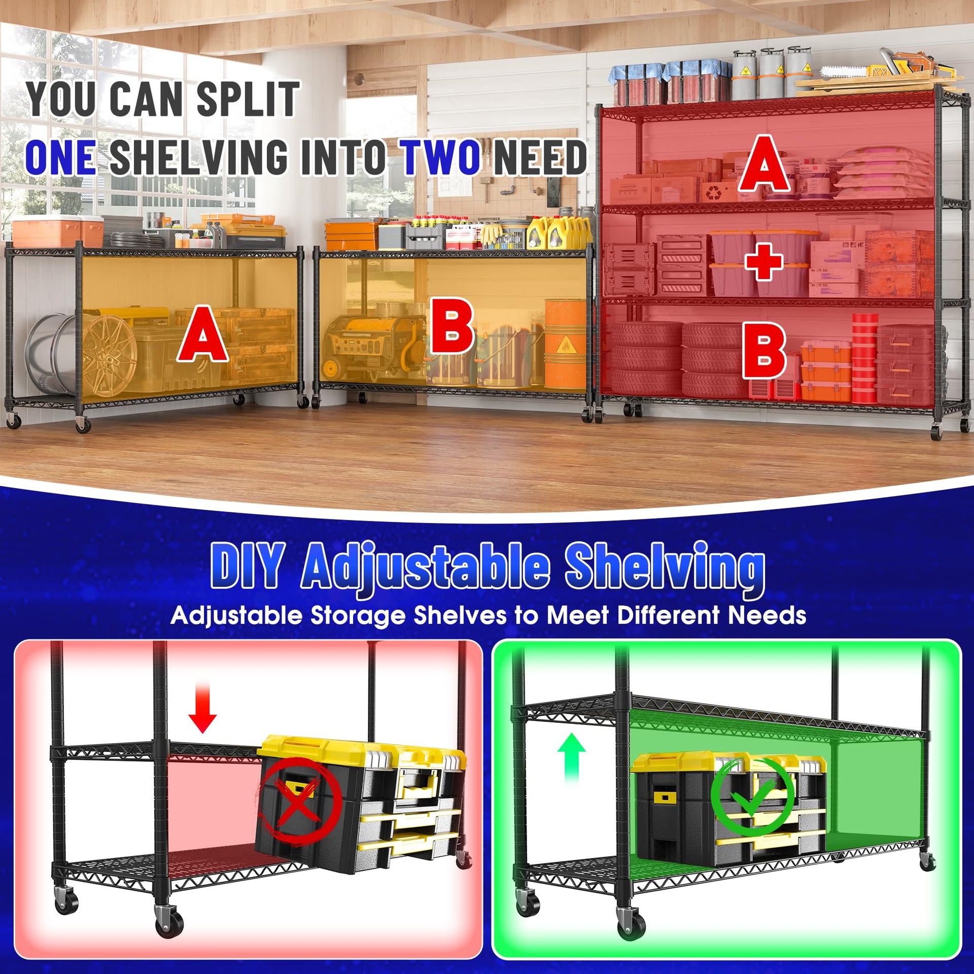 4 Tier Heavy Duty Shelving with Wheels