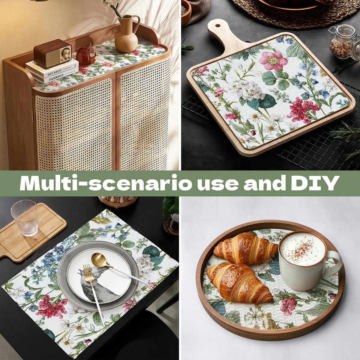 Shelf Liners for Cabinets Boho Floral Drawer Liner 12In x 10FT (1390.68 sq inches)