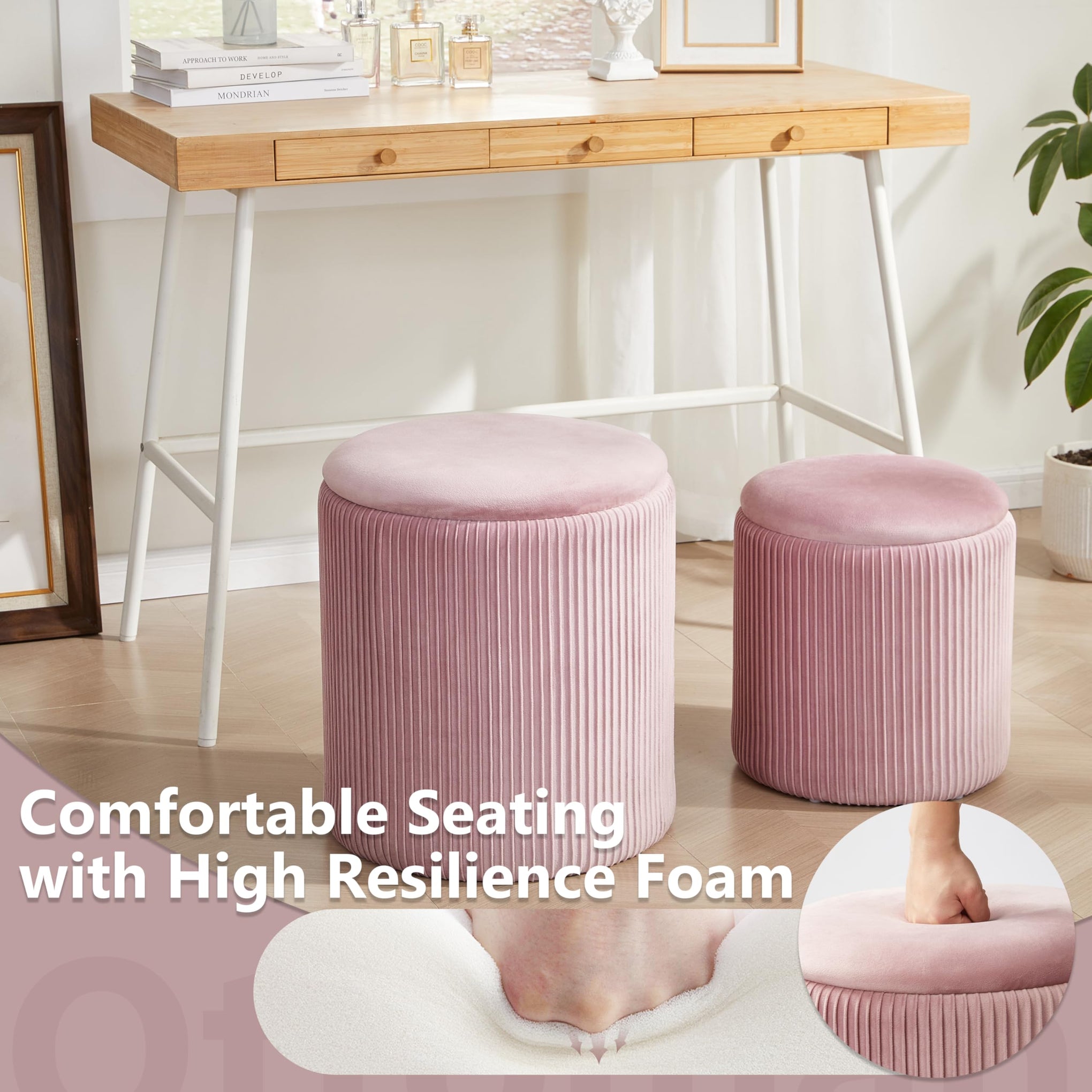 Round Ottoman with Storage Set of 2