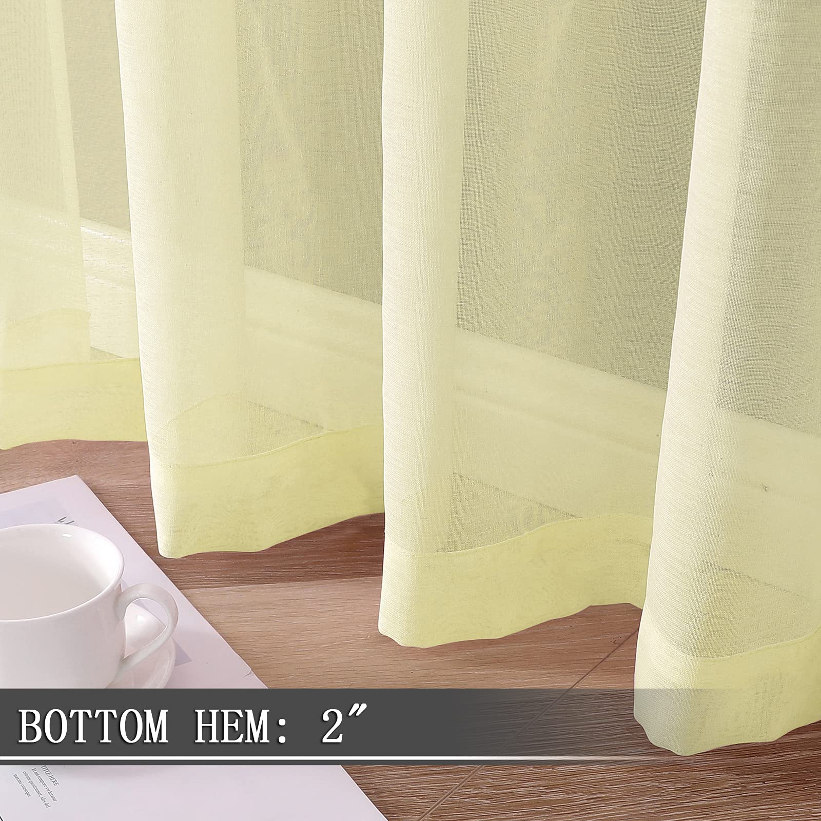 Sheer Curtains Living Room Linen Textured Curtain Sheers Light Filtering Voile Rod Pocket Curtains for Bedroom (2 Count)