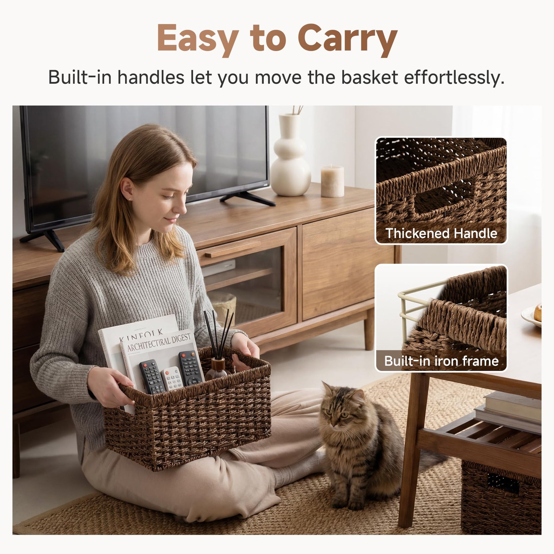 Rectangular Wicker Storage Baskets for Organizing (2 Count)