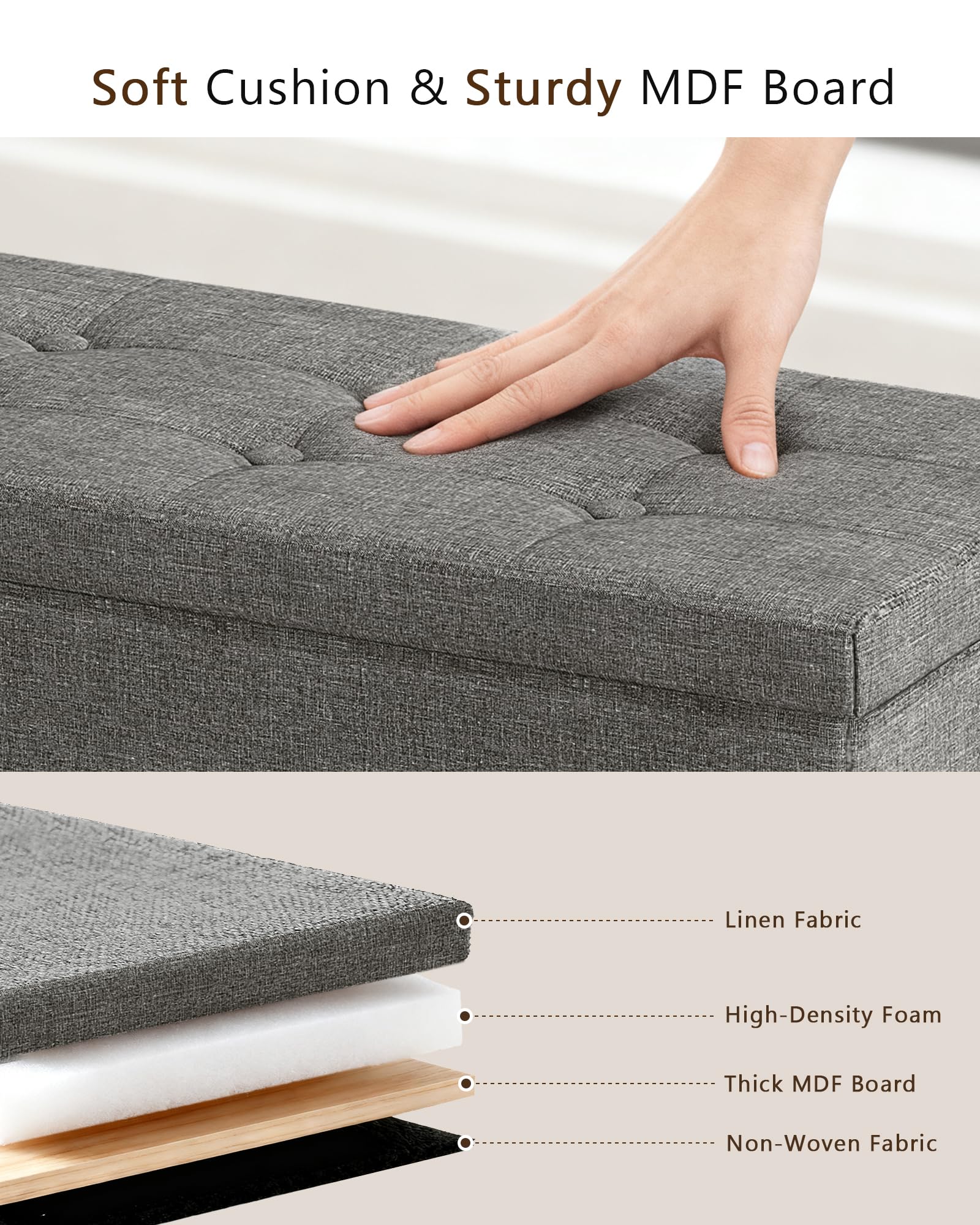43 Inches Folding Storage Ottoman Bench