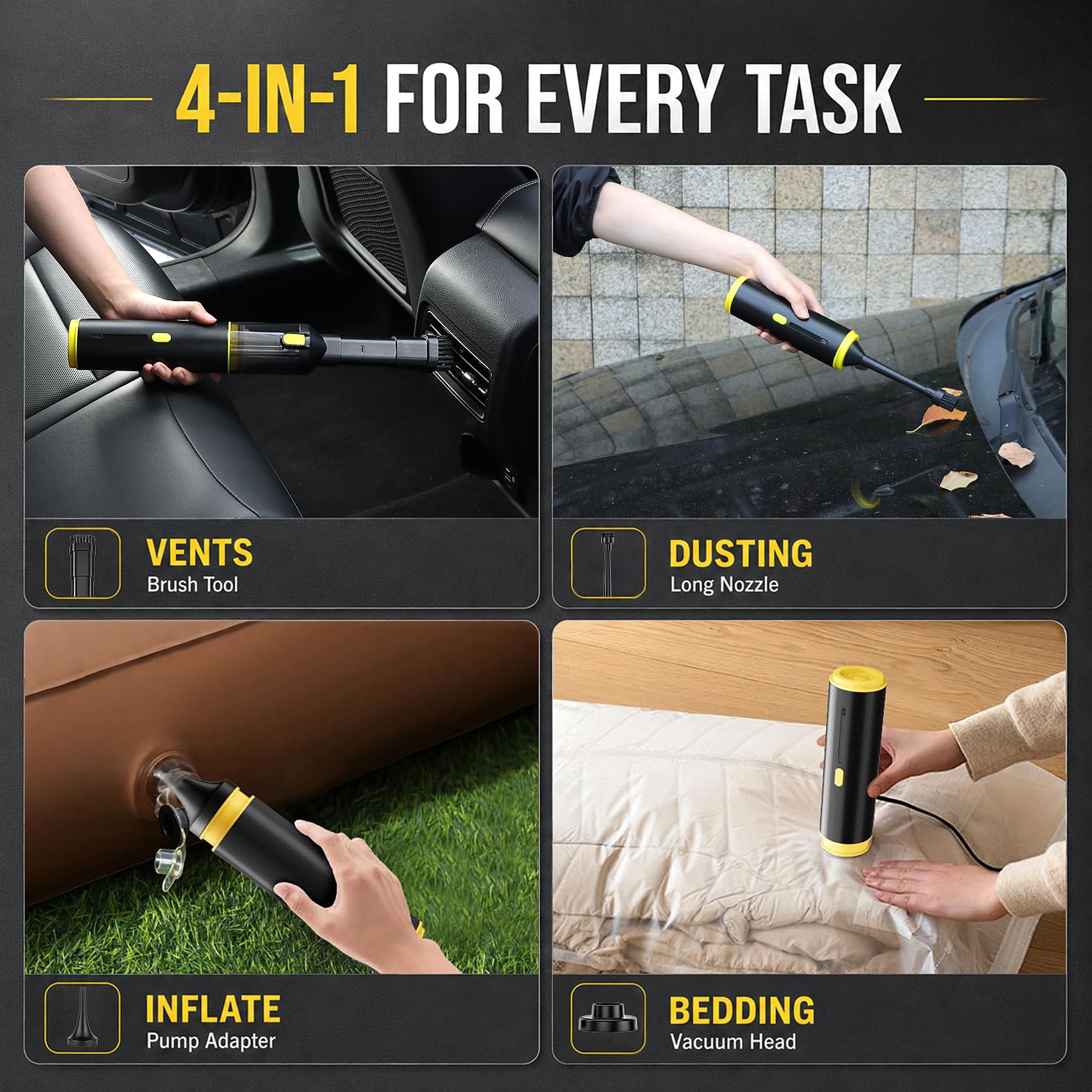 Handheld Car Vacuum Portable Cordless 3 Suction Modes
