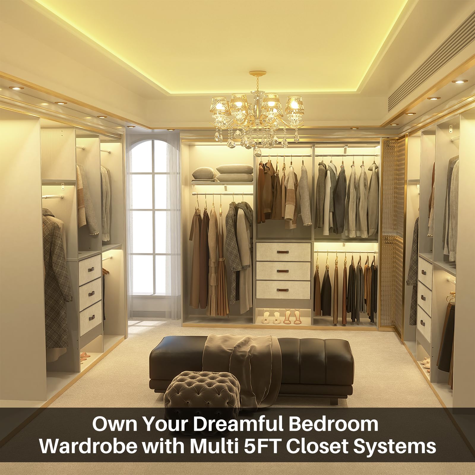 5FT Small Closet System with 3 Fabric Drawers
