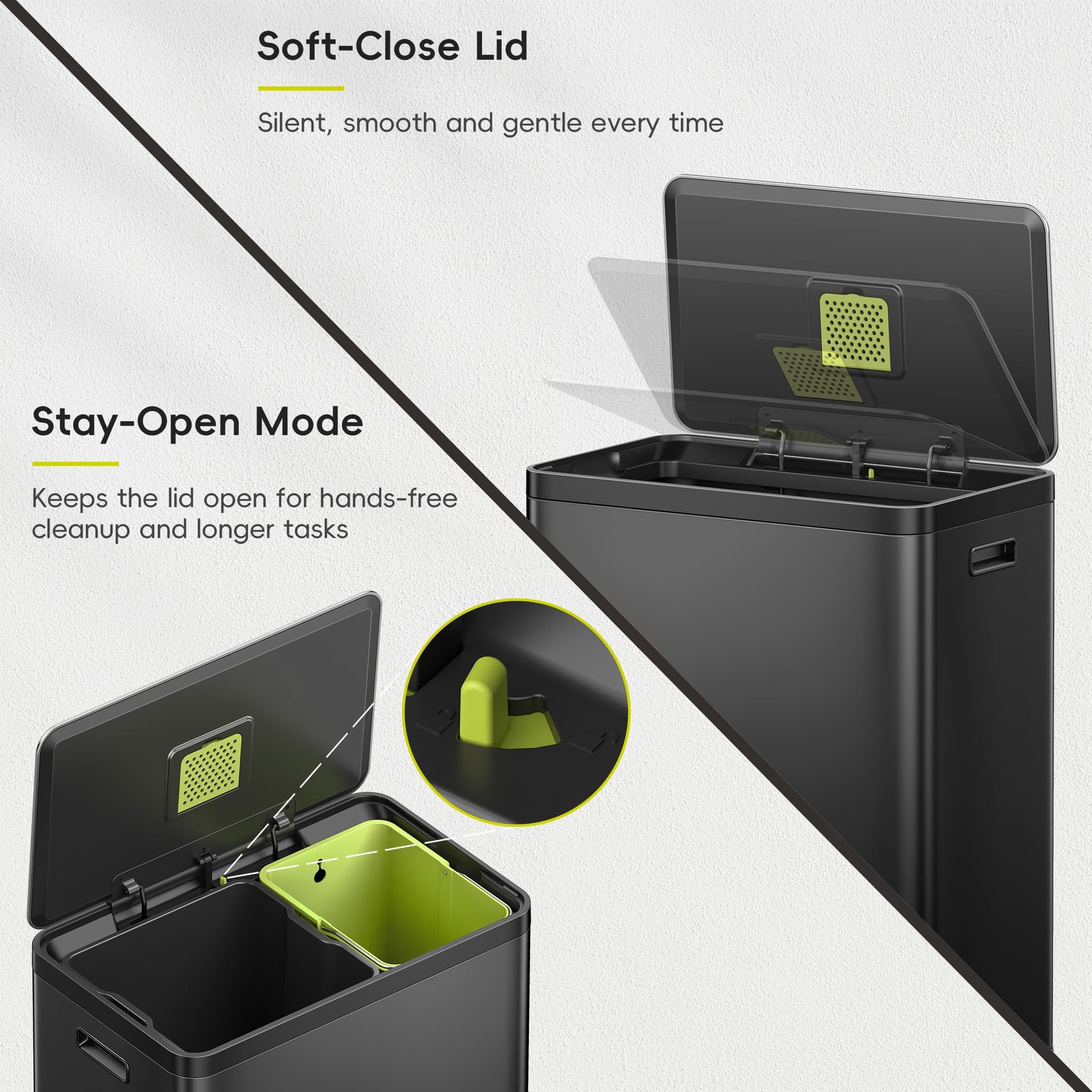EcoCasa II 36L+24L Dual Trash Can with Recycle Bin