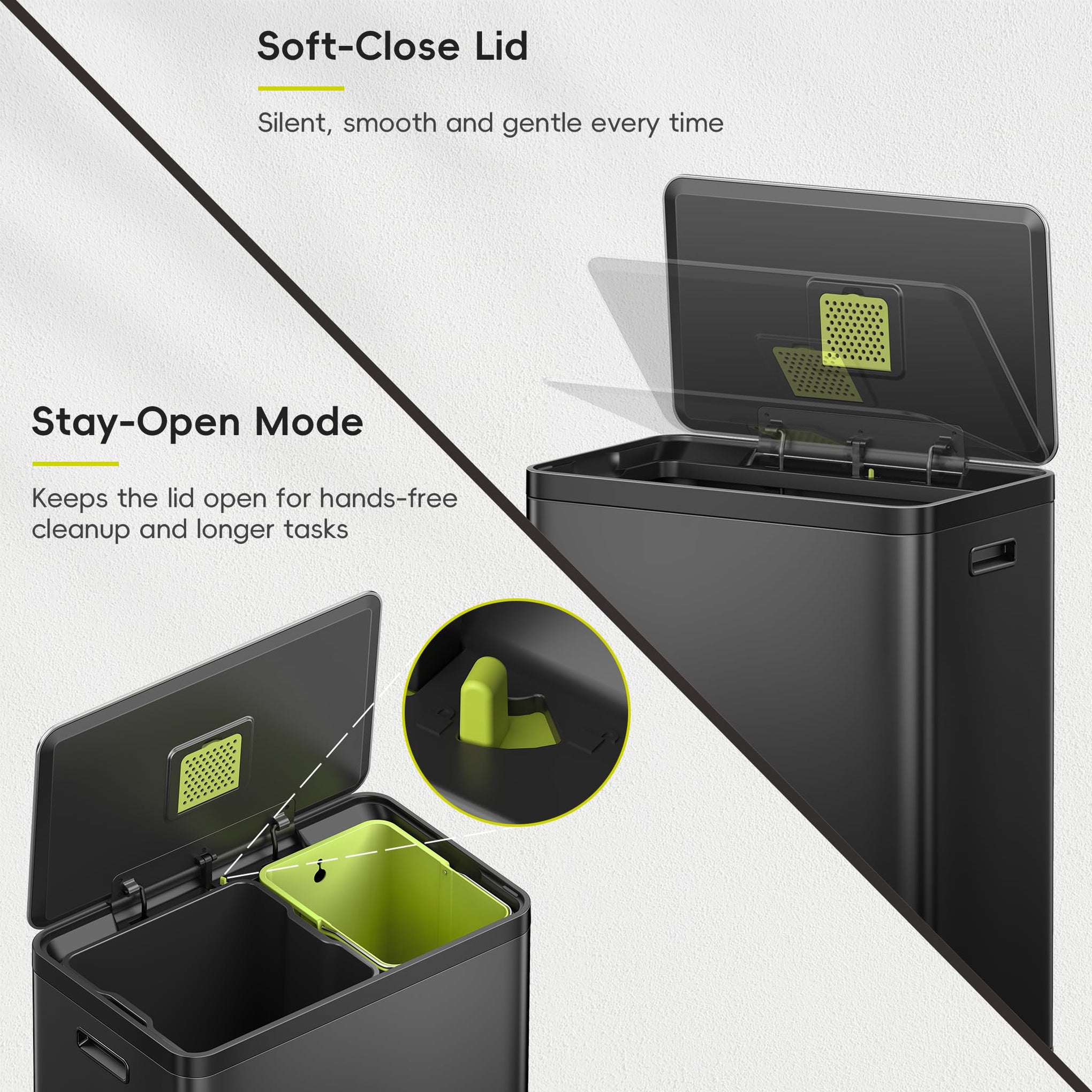 EcoCasa II 36L+24L Dual Trash Can with Recycle Bin