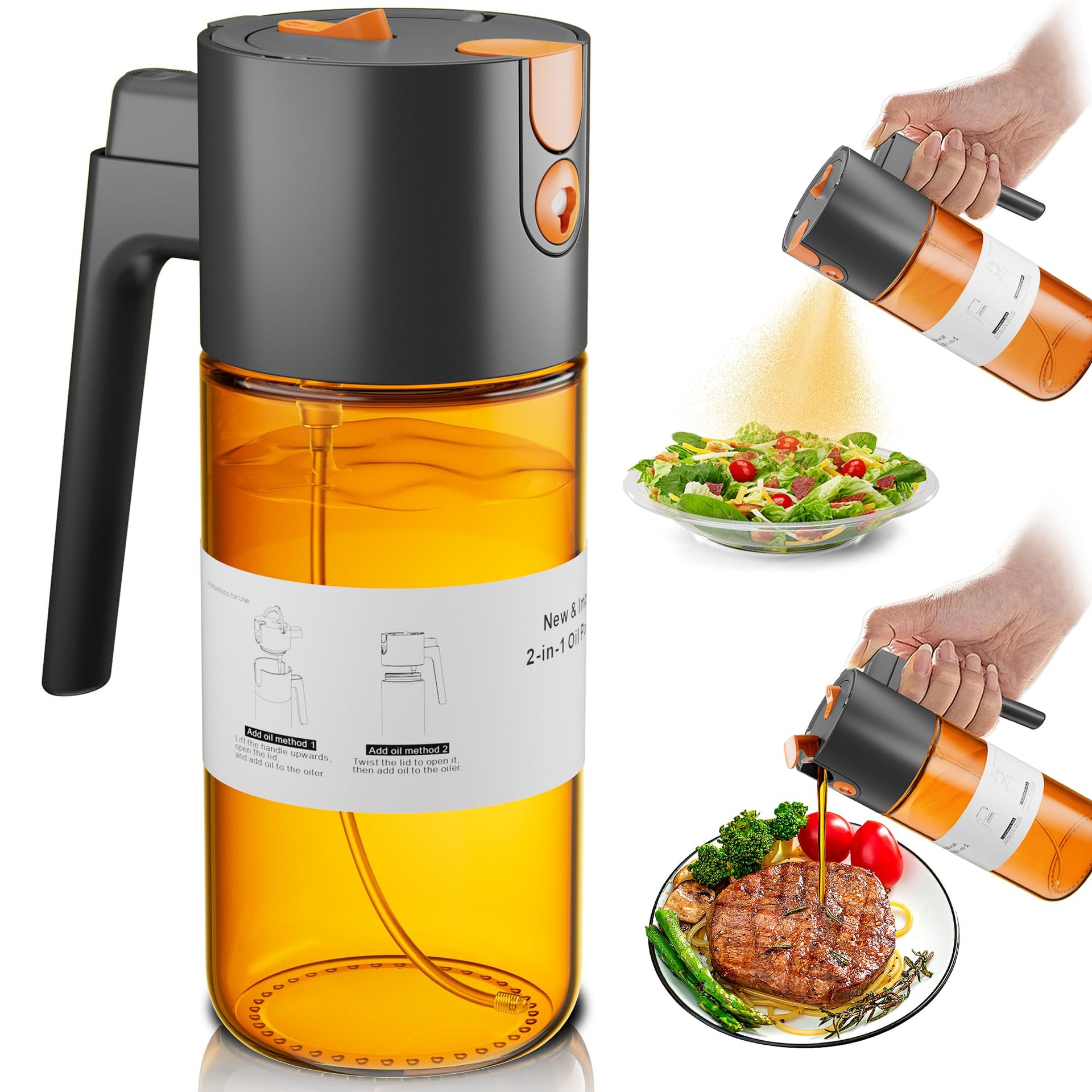 Olive Oil Sprayer & Dispenser Bottle for Cooking 17oz Dark Glass Oil Mister