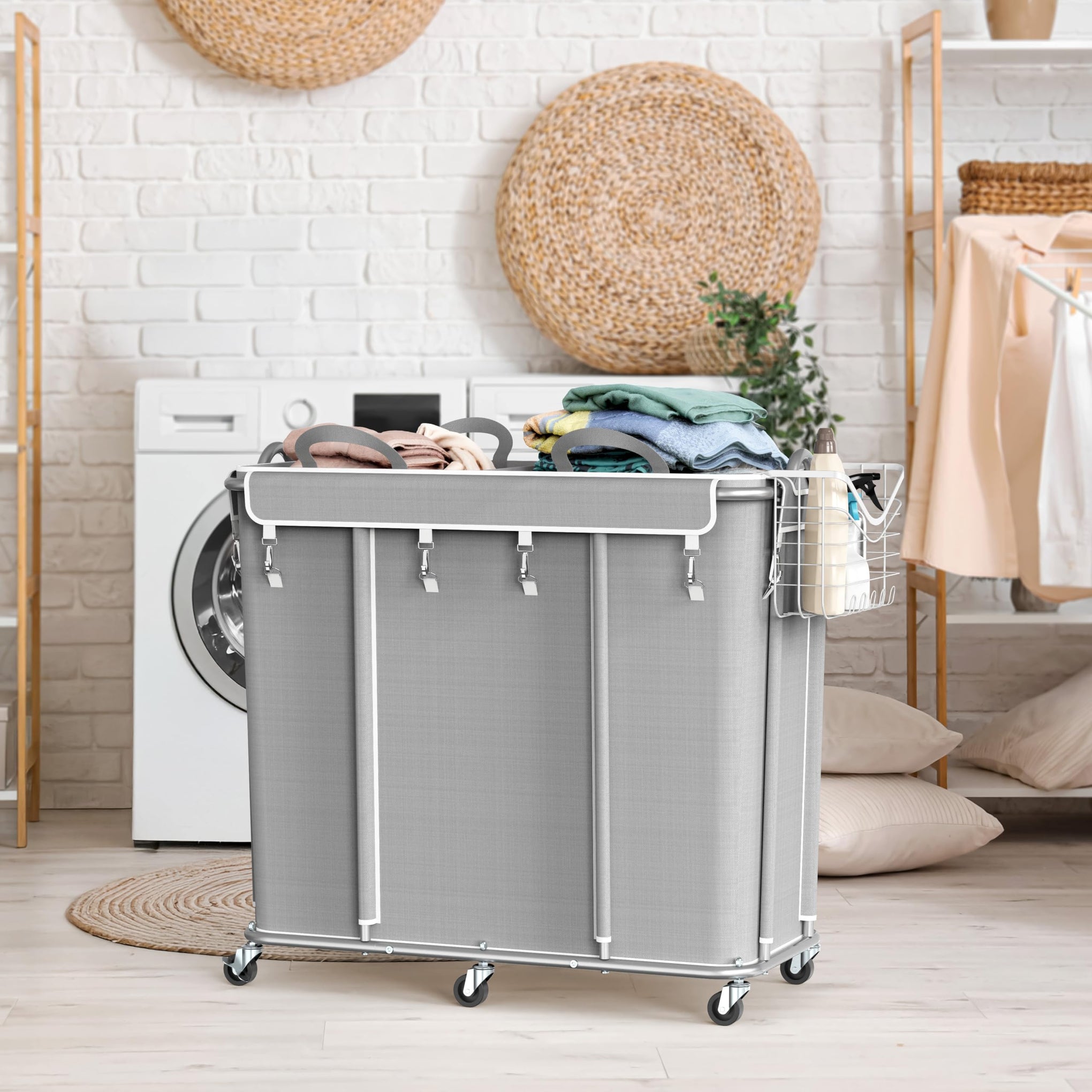 Large 2 Section Rolling Laundry Cart