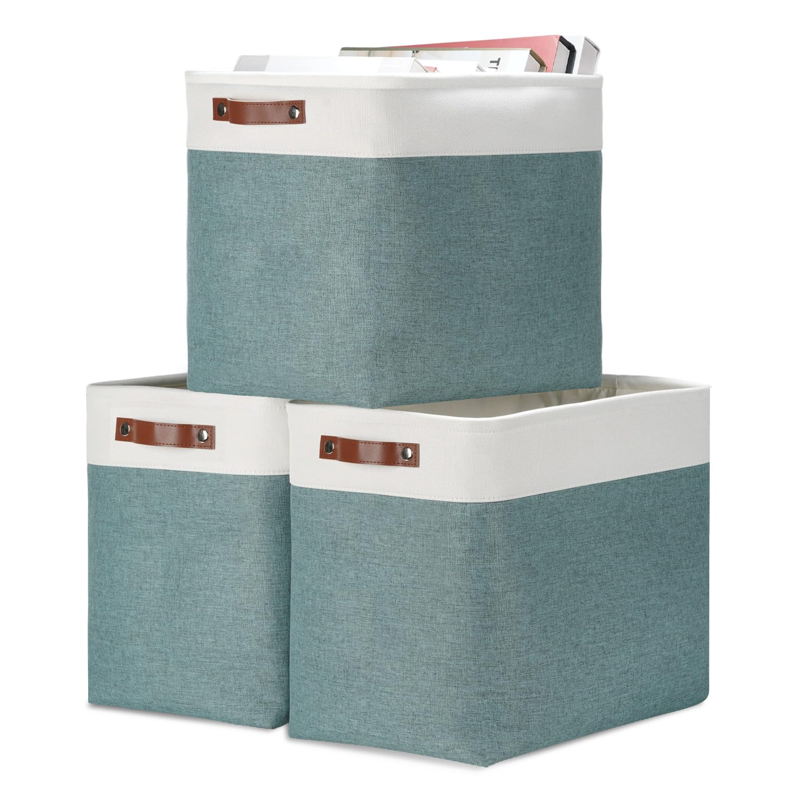 Large Rectangular Baskets for Blankets 51L Canvas Storage Baskets for Organizing 3 Pack Collapsible Baskets Bins for Organizing Home Office with Handles (3 Count)