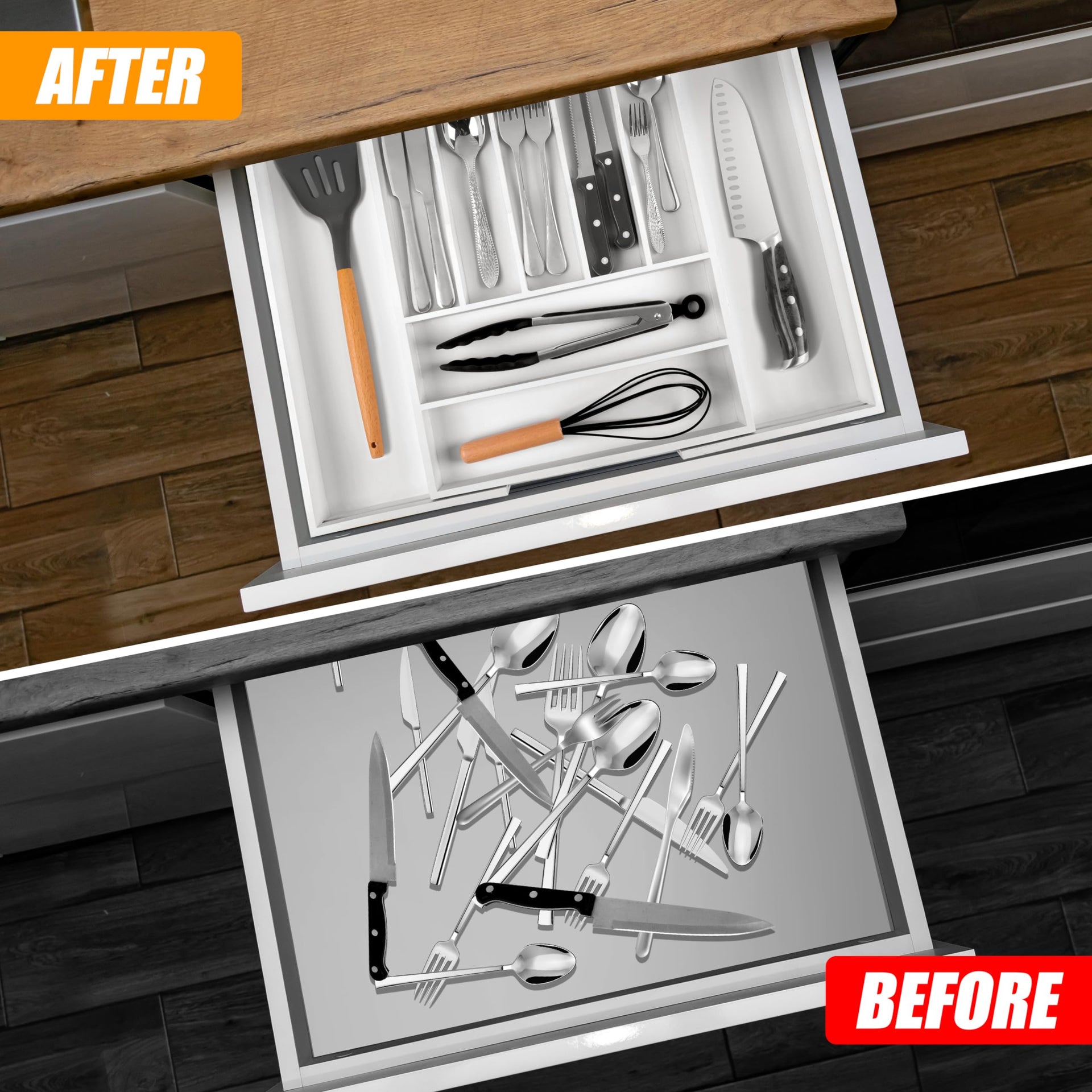 Large Premium Bamboo Silverware Organizer