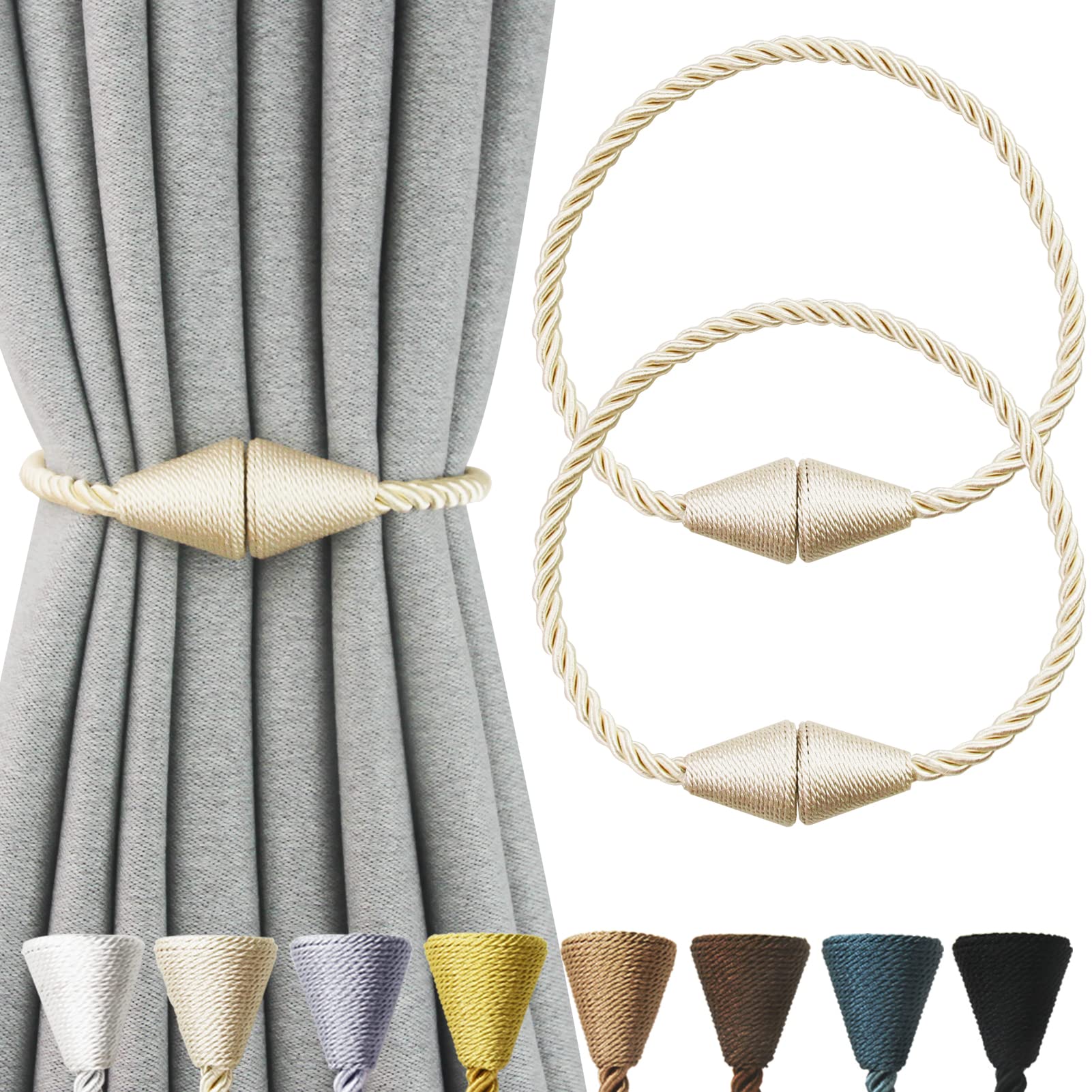 2 Pack Magnetic Curtain Tiebacks Rope Modern Handmade Curtain Tie Backs Decorative Drapes Weave Holdbacks for Window Décor