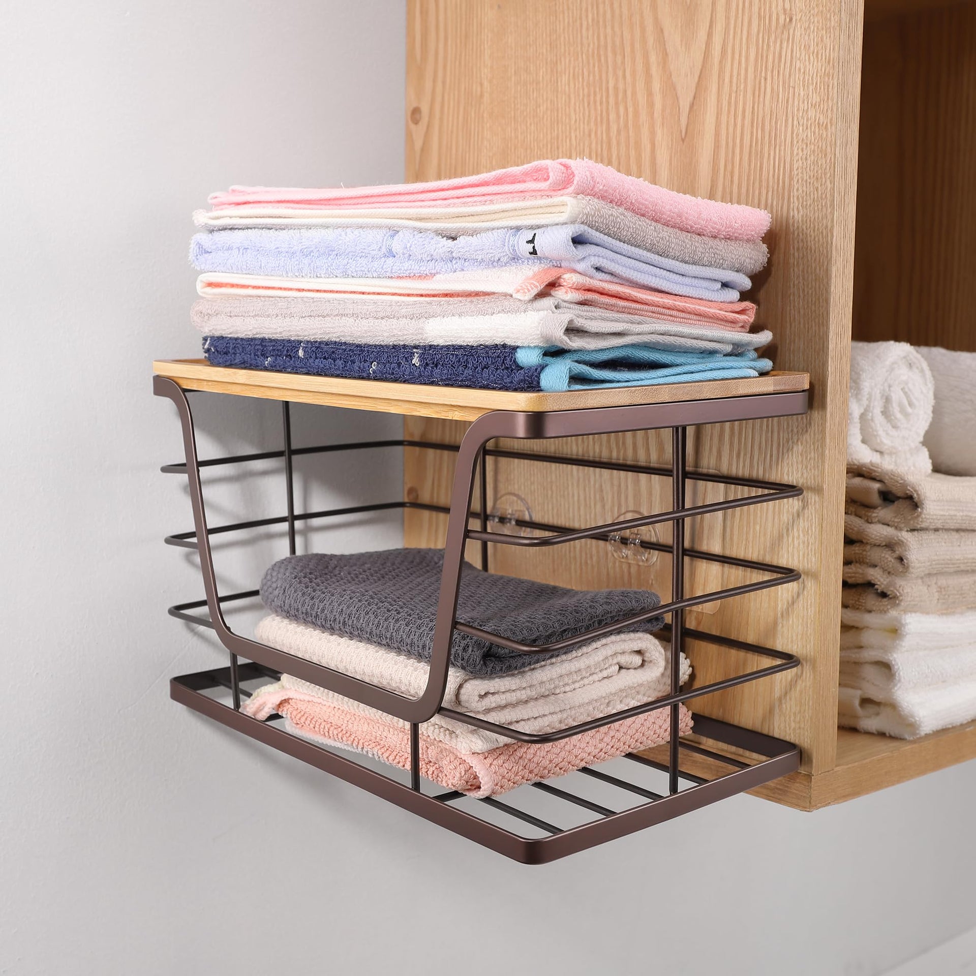 2 Pack Stackable Wire Storage Basket with Bamboo Lid (2 Count)