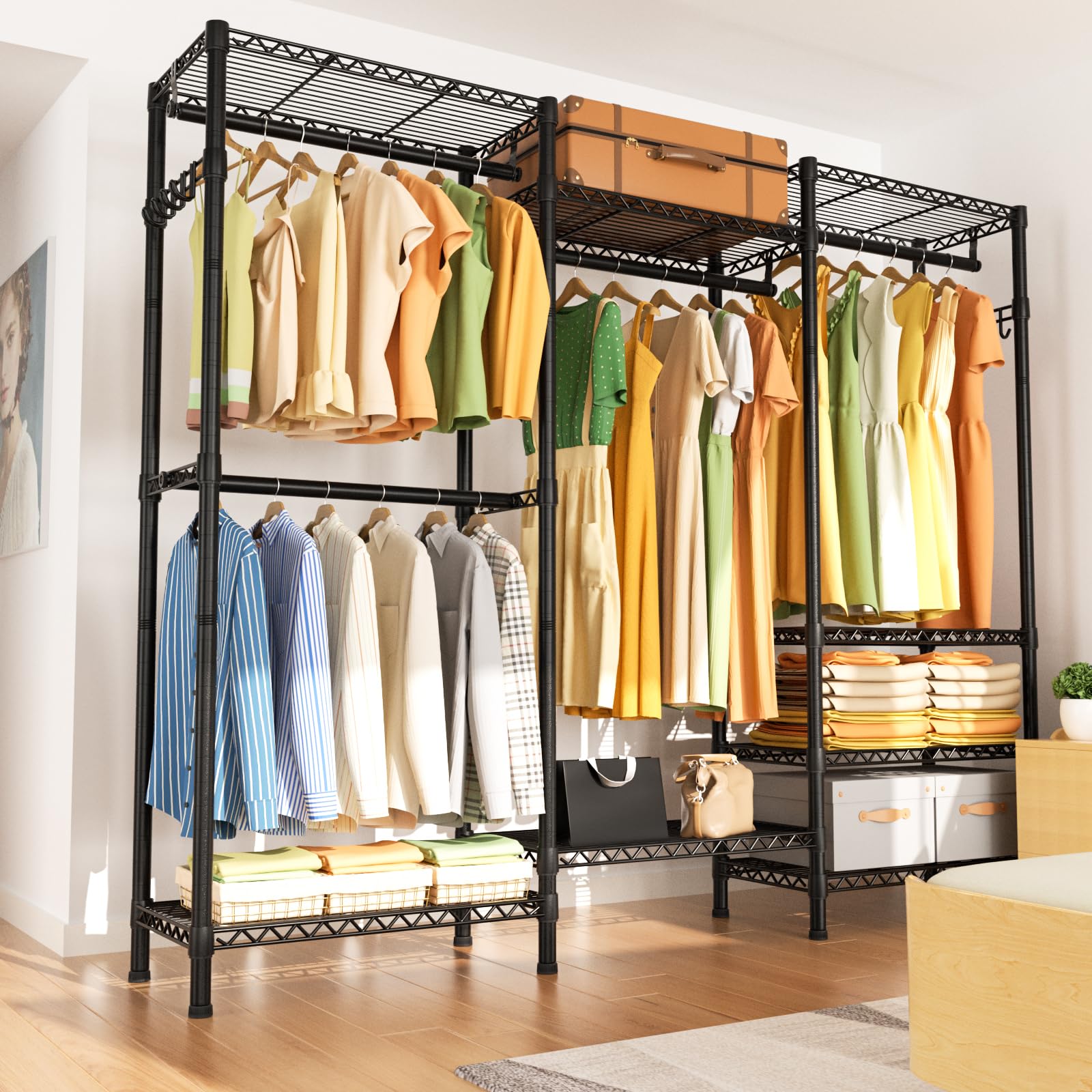 Heavy Duty Clothes Rack Metal Wardrobe with Adjustable Wire Shelves