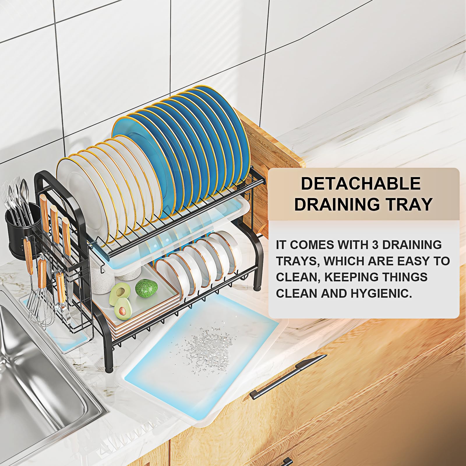 2 Tier Stainless Steel Dish Drying Rack with Drainboard