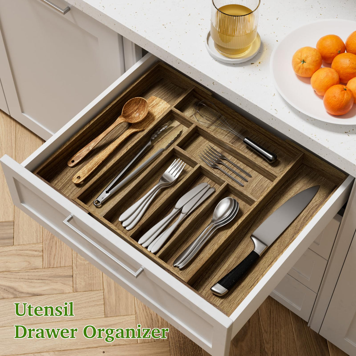 Acacia Wood Kitchen Silverware Drawer Organizer (50.72 Ounce)