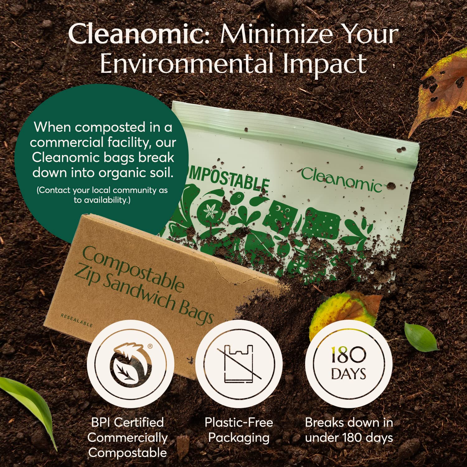Compostable* Sandwich Size Food Storage Bags (25 Count)