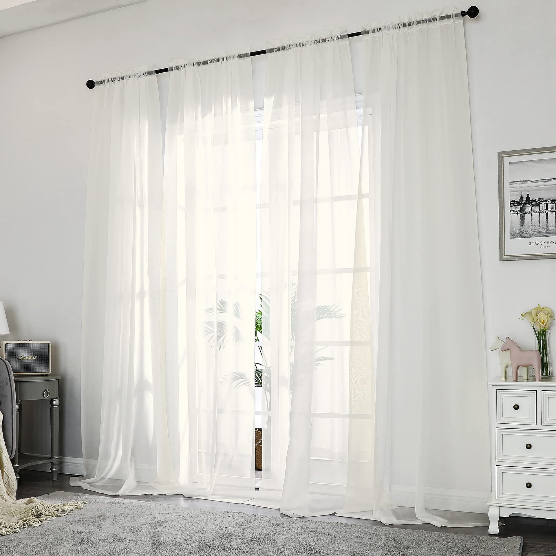 Ivory Sheer Curtains 108 Inch Long 2 Panels Set