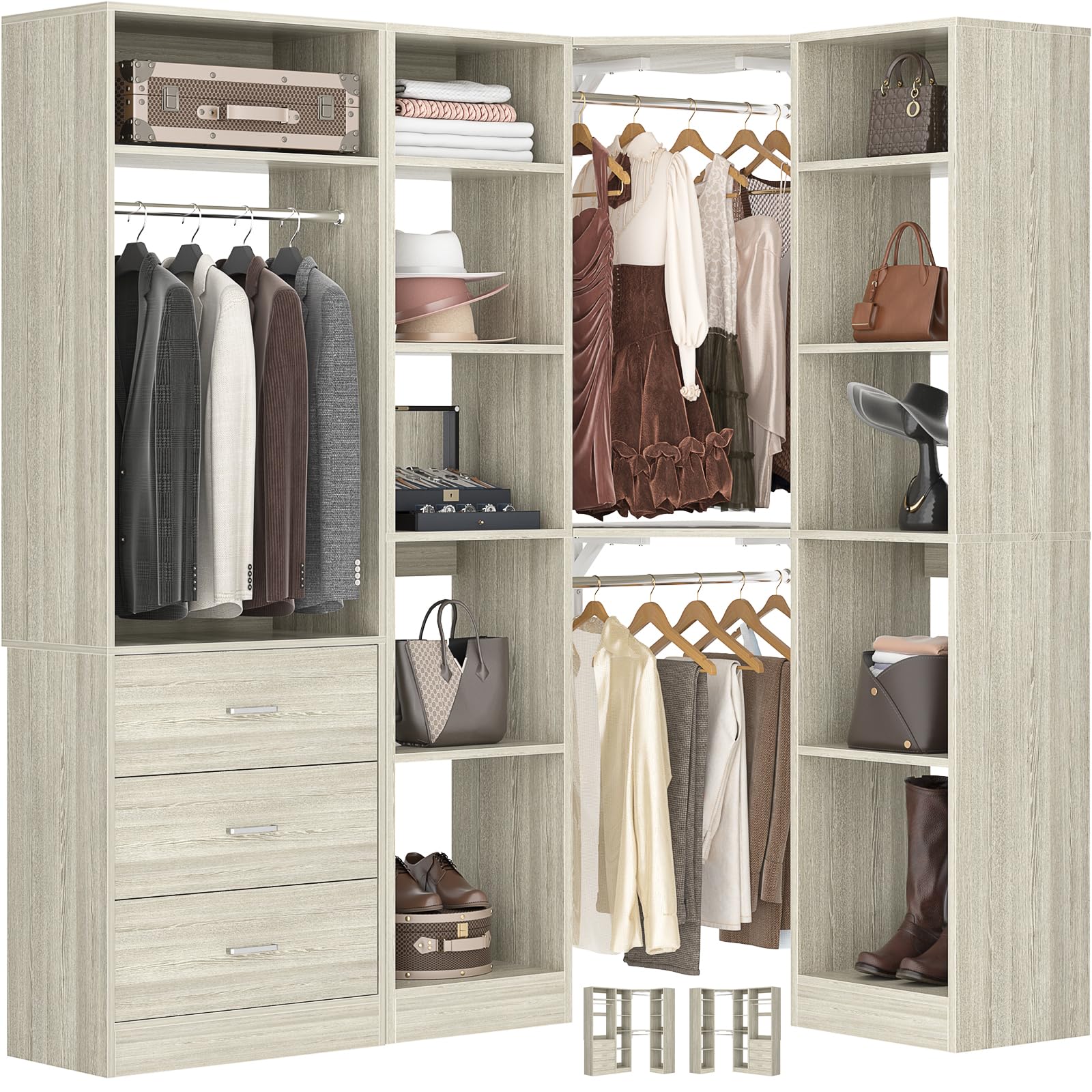 Corner Closet System with 3 Drawers